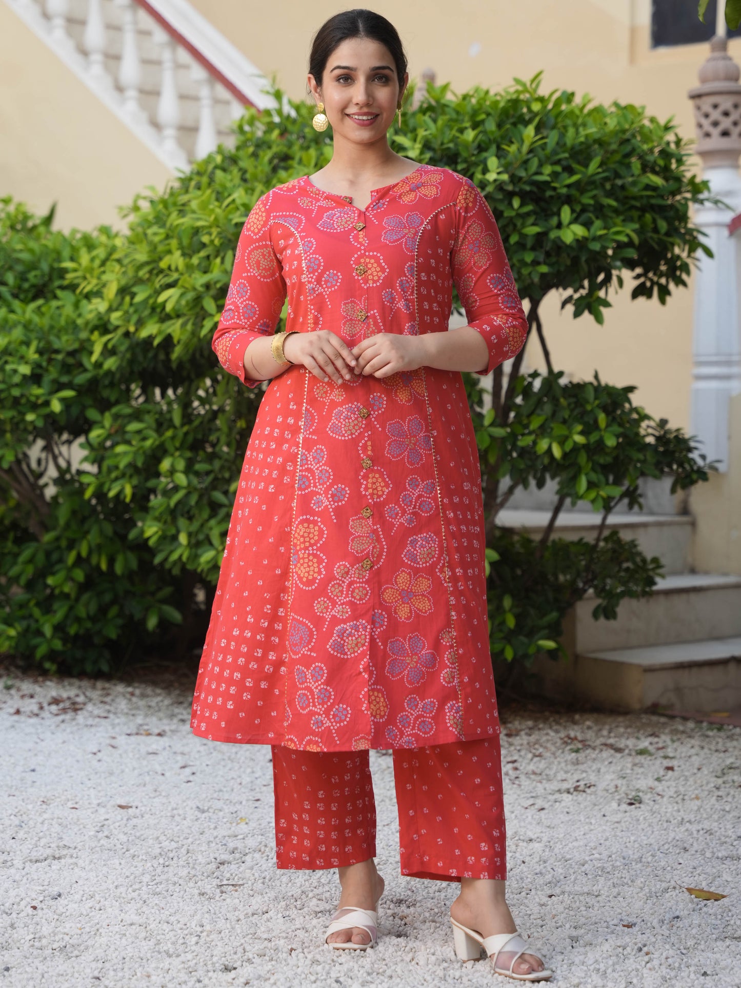 Soft Cotton Bandhani A-line Red Kurta
