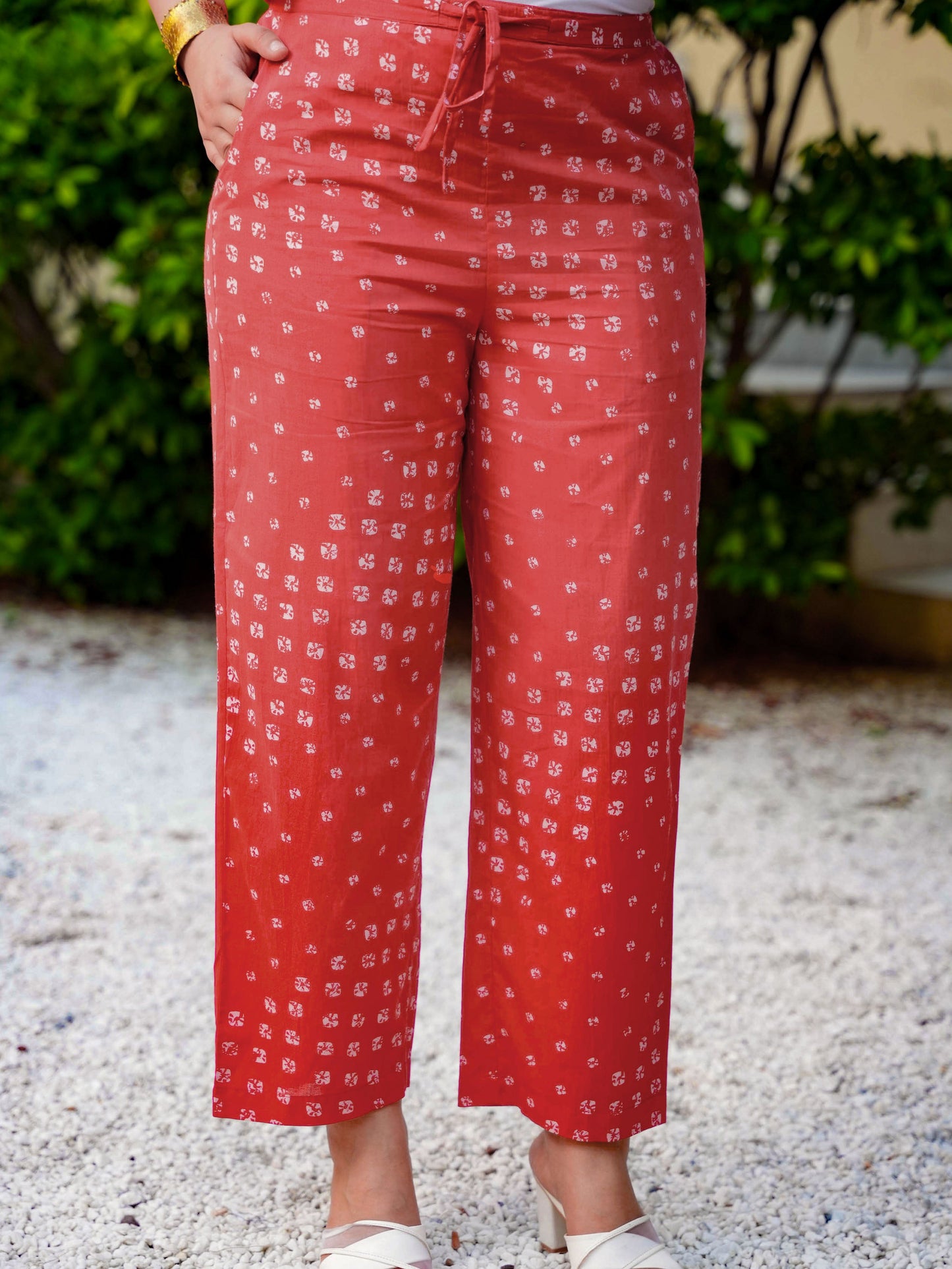 Soft Cotton Bandhani Red Straight Trousers