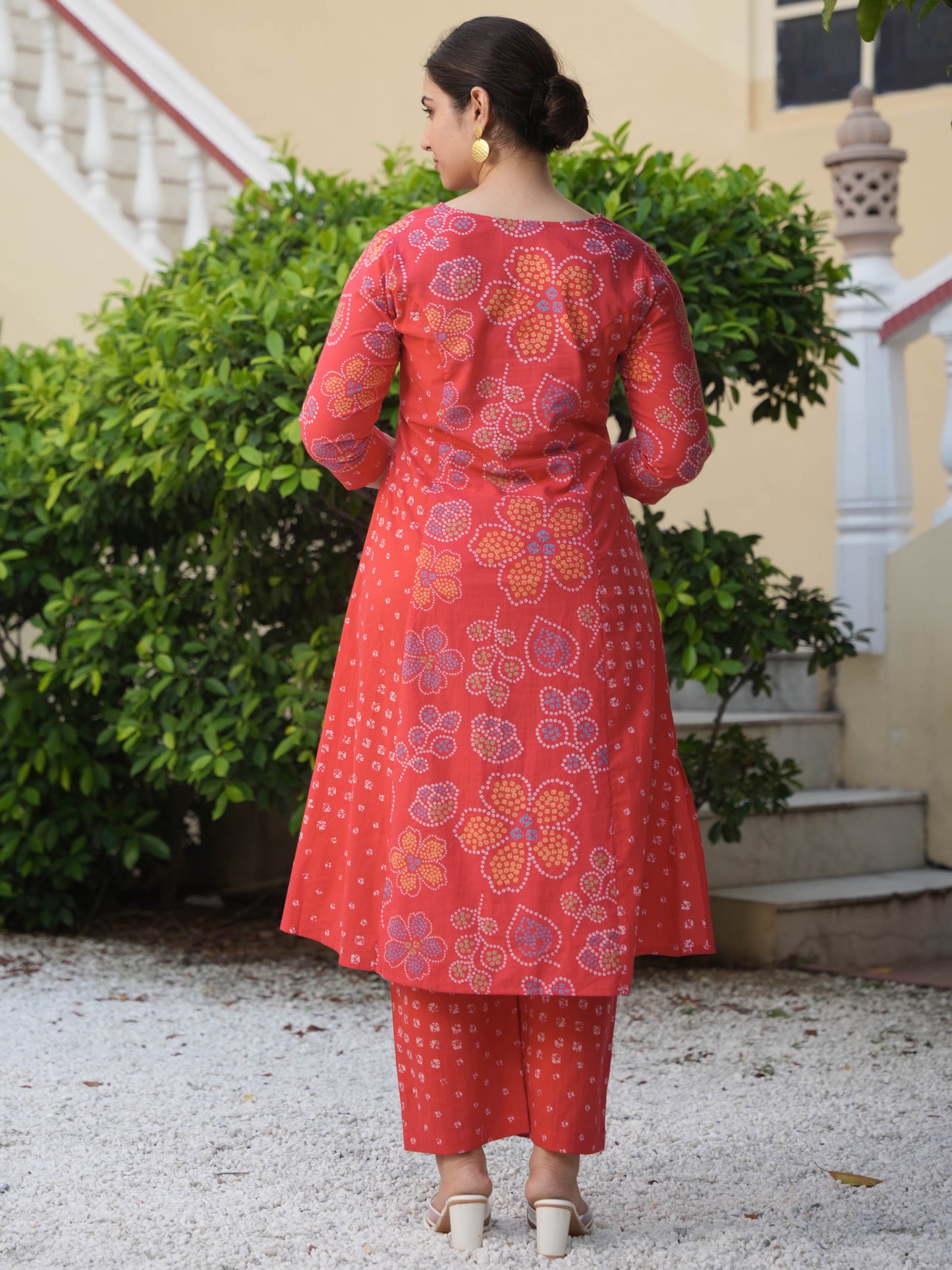 Soft Cotton Bandhani A-line Red Kurta