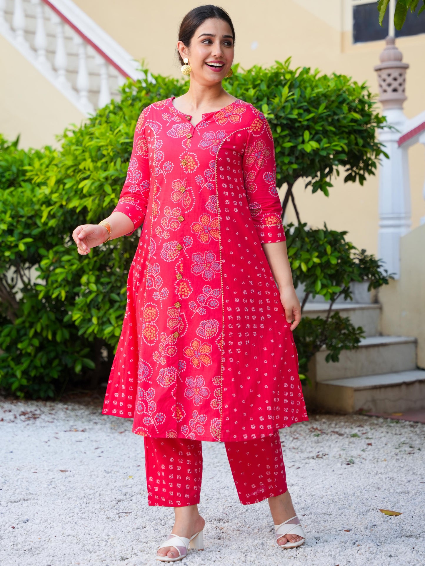 Soft Cotton Bandhani A-line Red Kurta