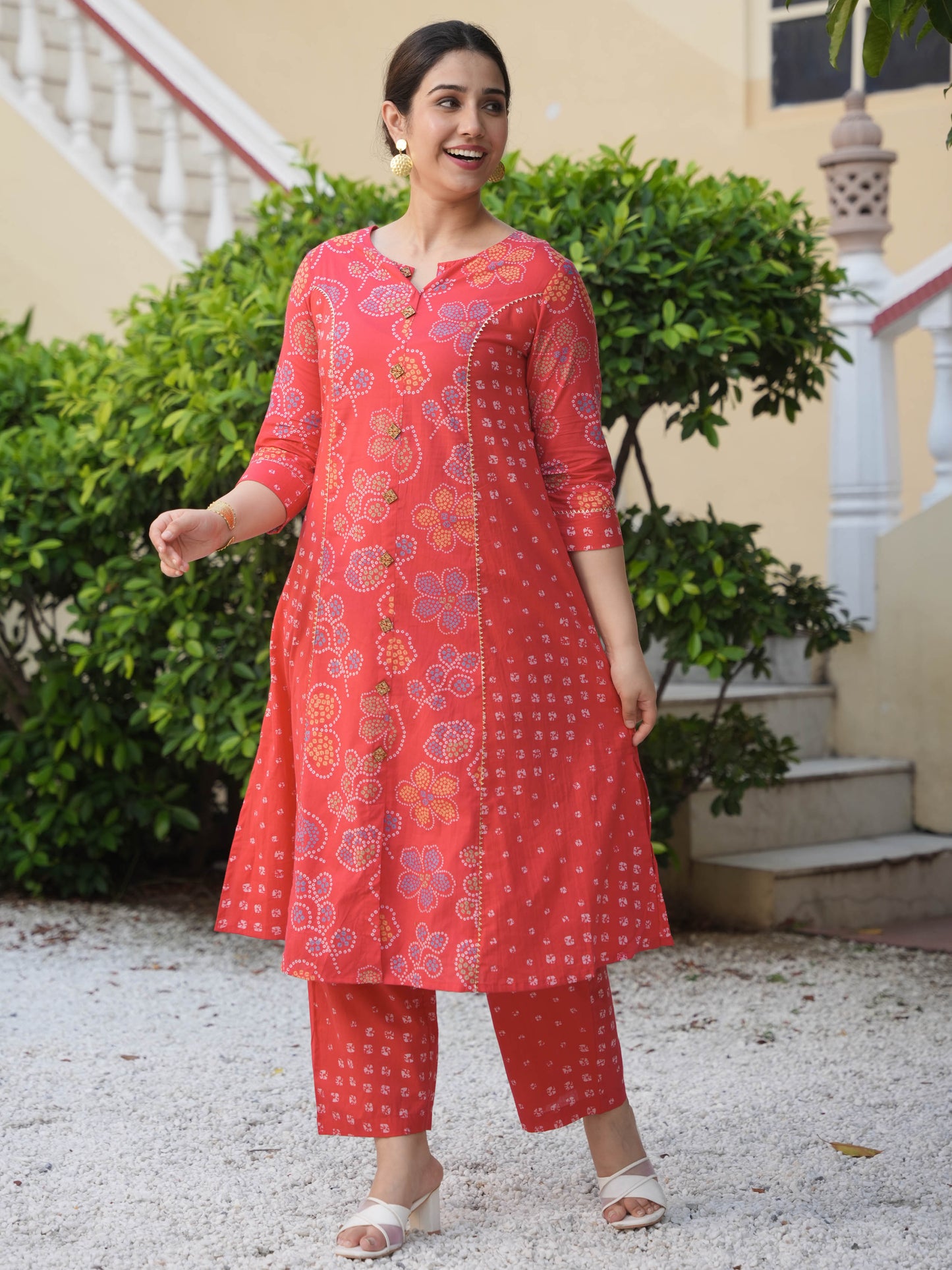Soft Cotton Bandhani A-line Red Kurta