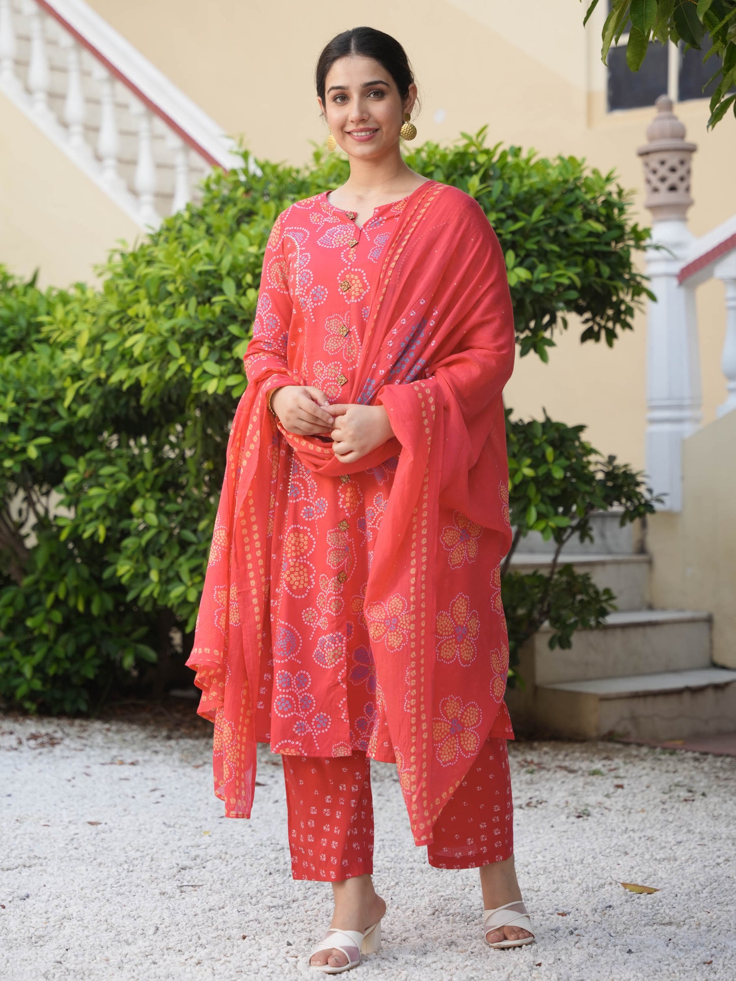 Soft Cotton Bandhani A-line Red Kurta