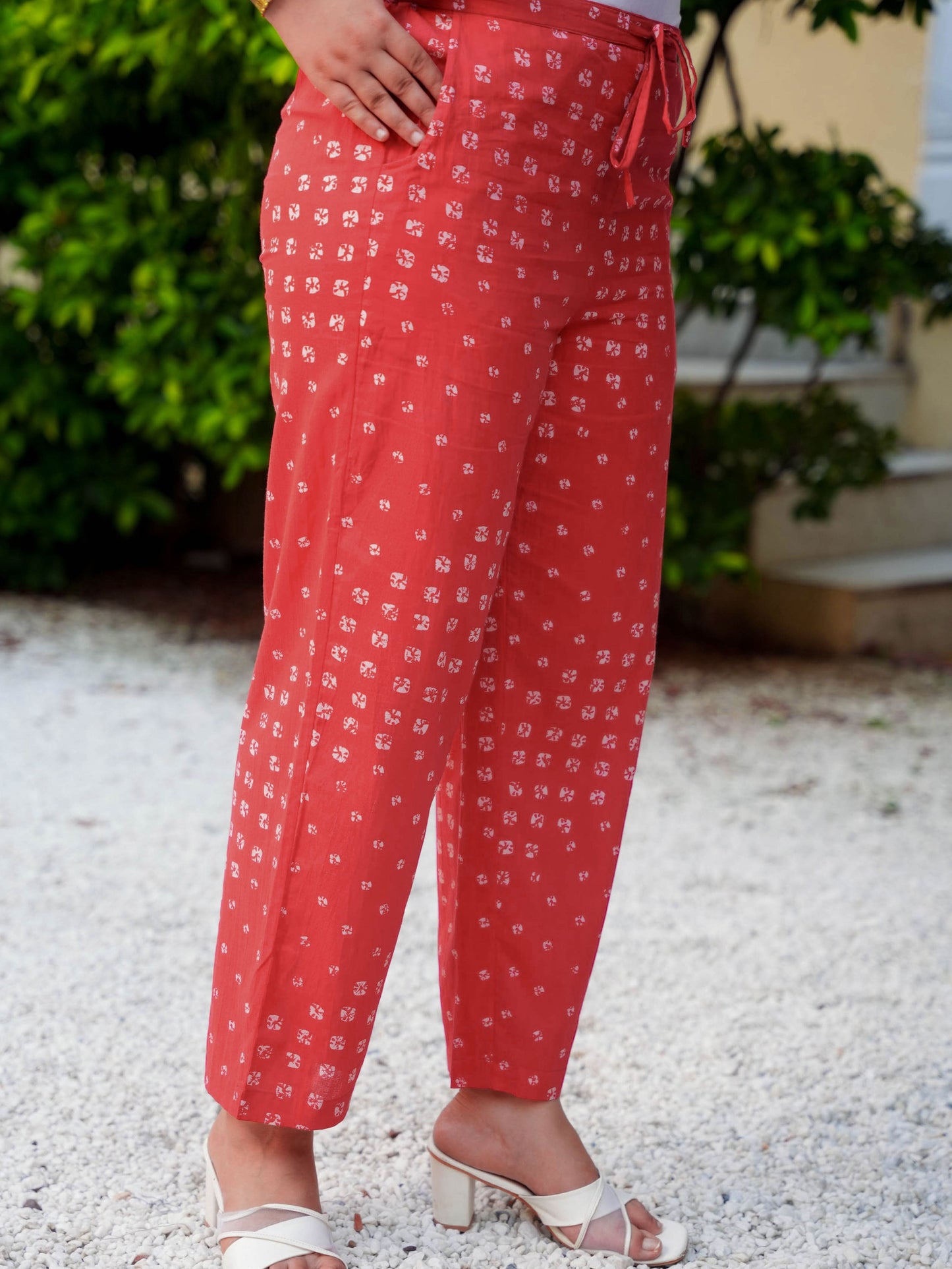 Soft Cotton Bandhani Red Straight Trousers