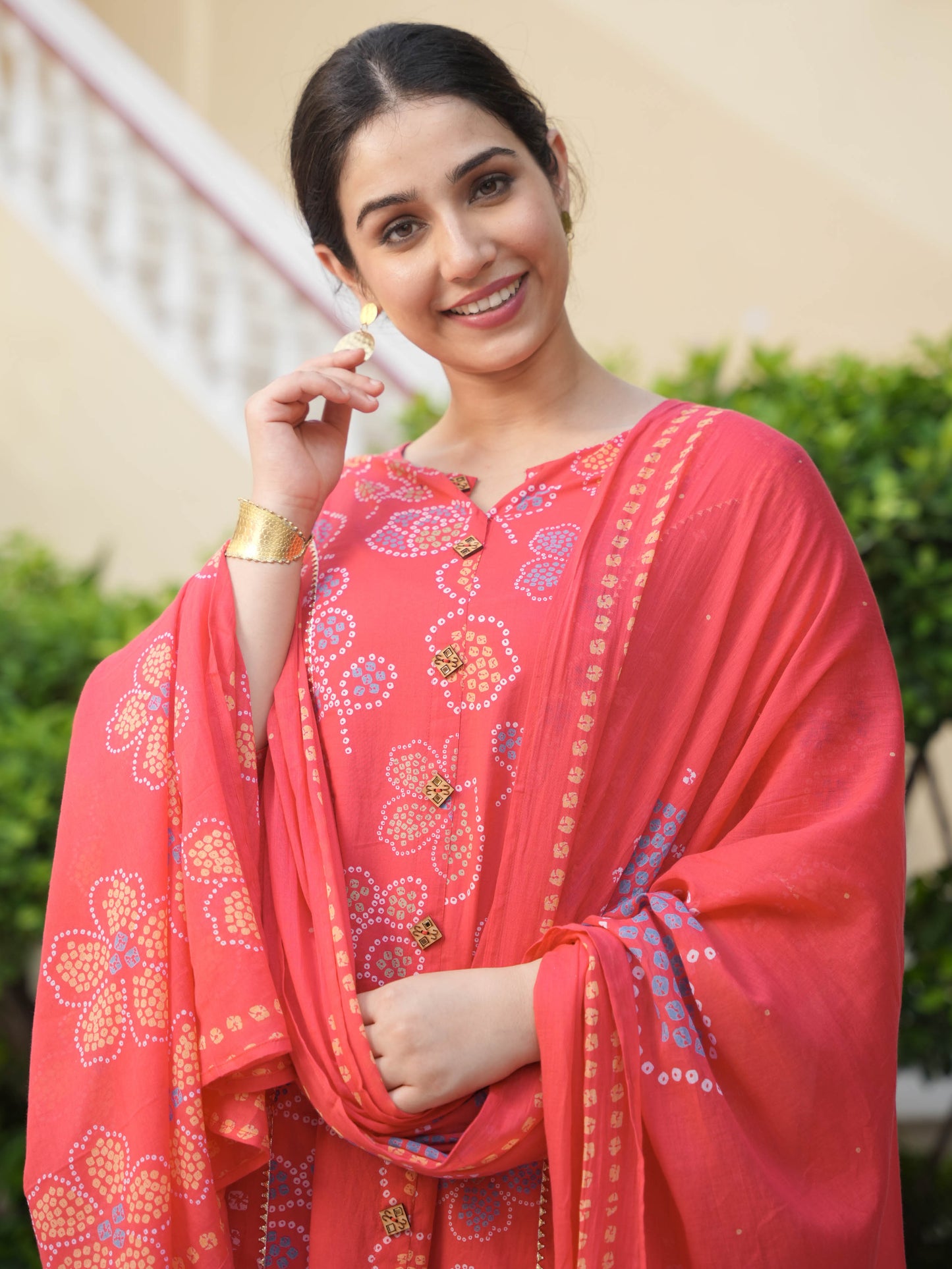 Soft Cotton Bandhani A-line Red Kurta