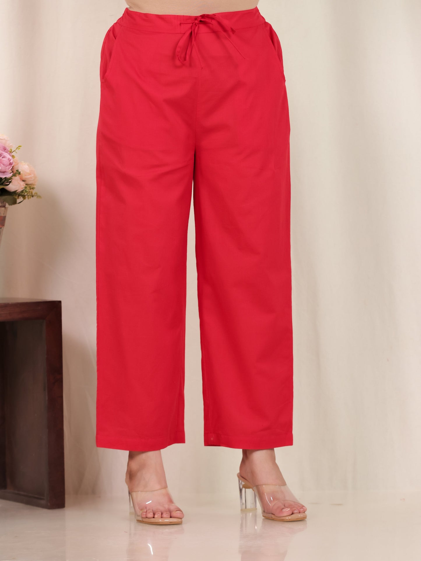 Soft Cotton Solid Rust Straight Trousers