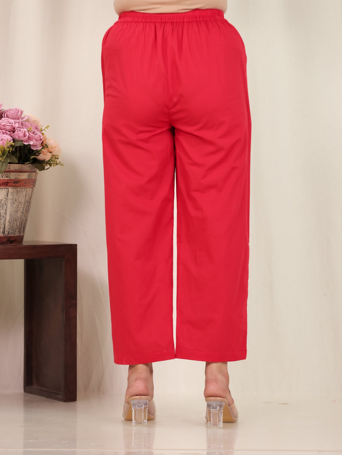 Soft Cotton Solid Rust Straight Trousers