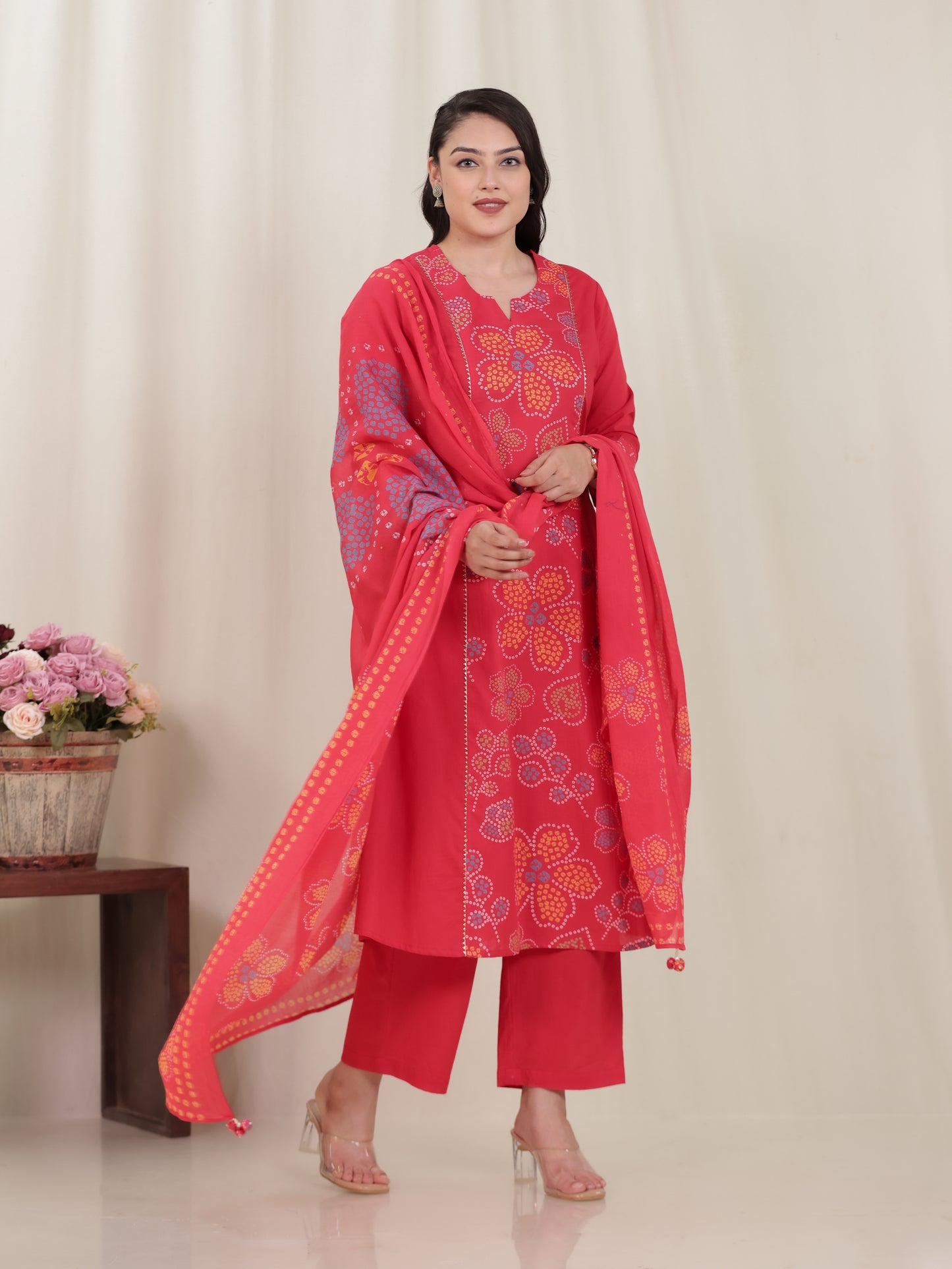 Cotton Voile Bandhani Rust Dupatta