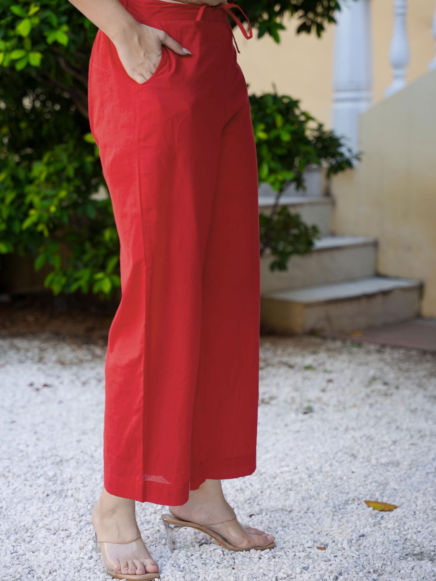Soft Cotton Solid Rust Straight Trousers