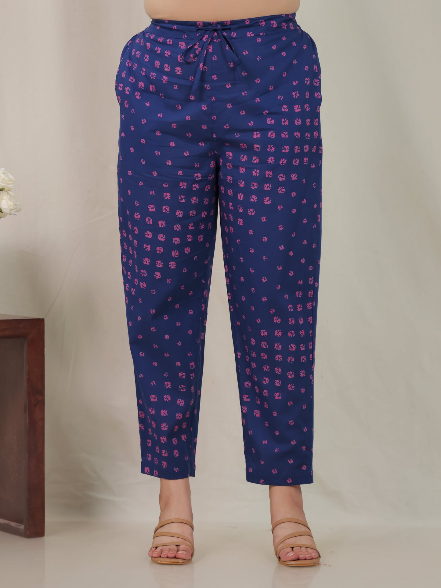 Soft Cotton Bandhani Blue Tapered Trousers
