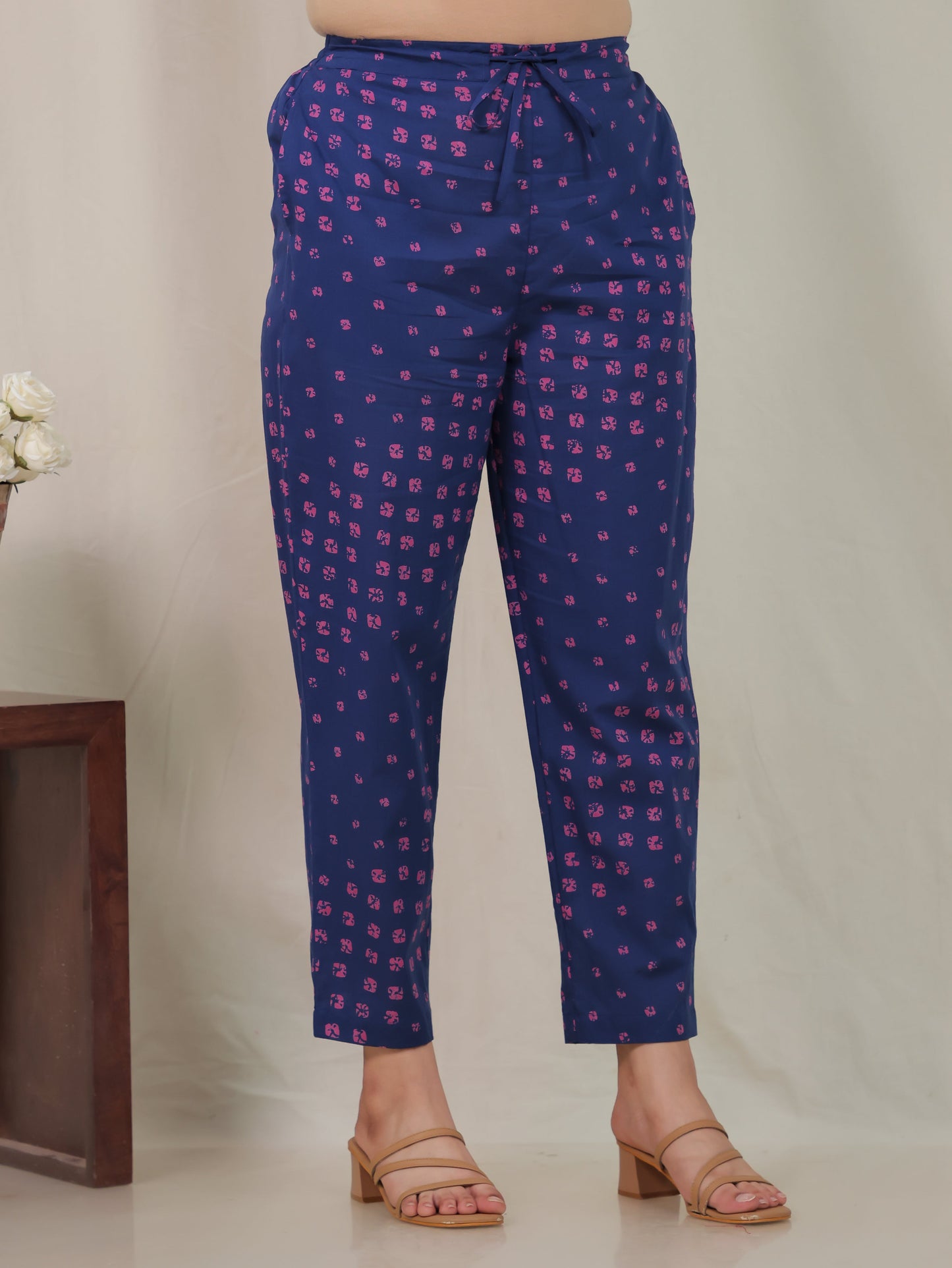 Soft Cotton Bandhani Blue Tapered Trousers