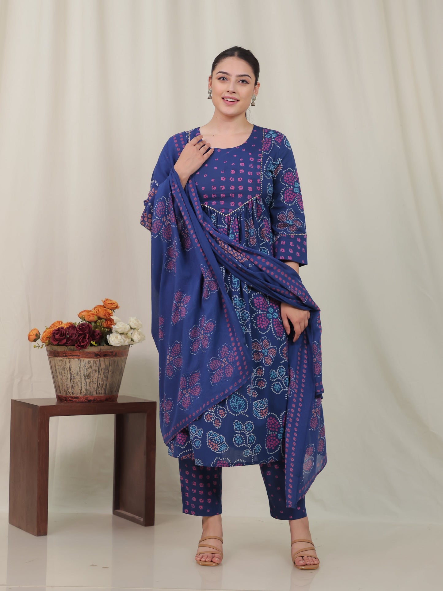 Soft Cotton Bandhani Blue Dupatta