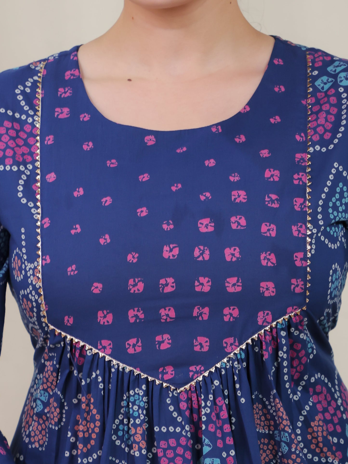 Soft Cotton Bandhani Flared Blue Kurta