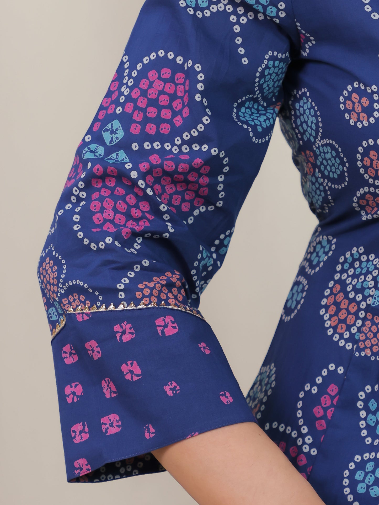 Soft Cotton Bandhani Flared Blue Kurta