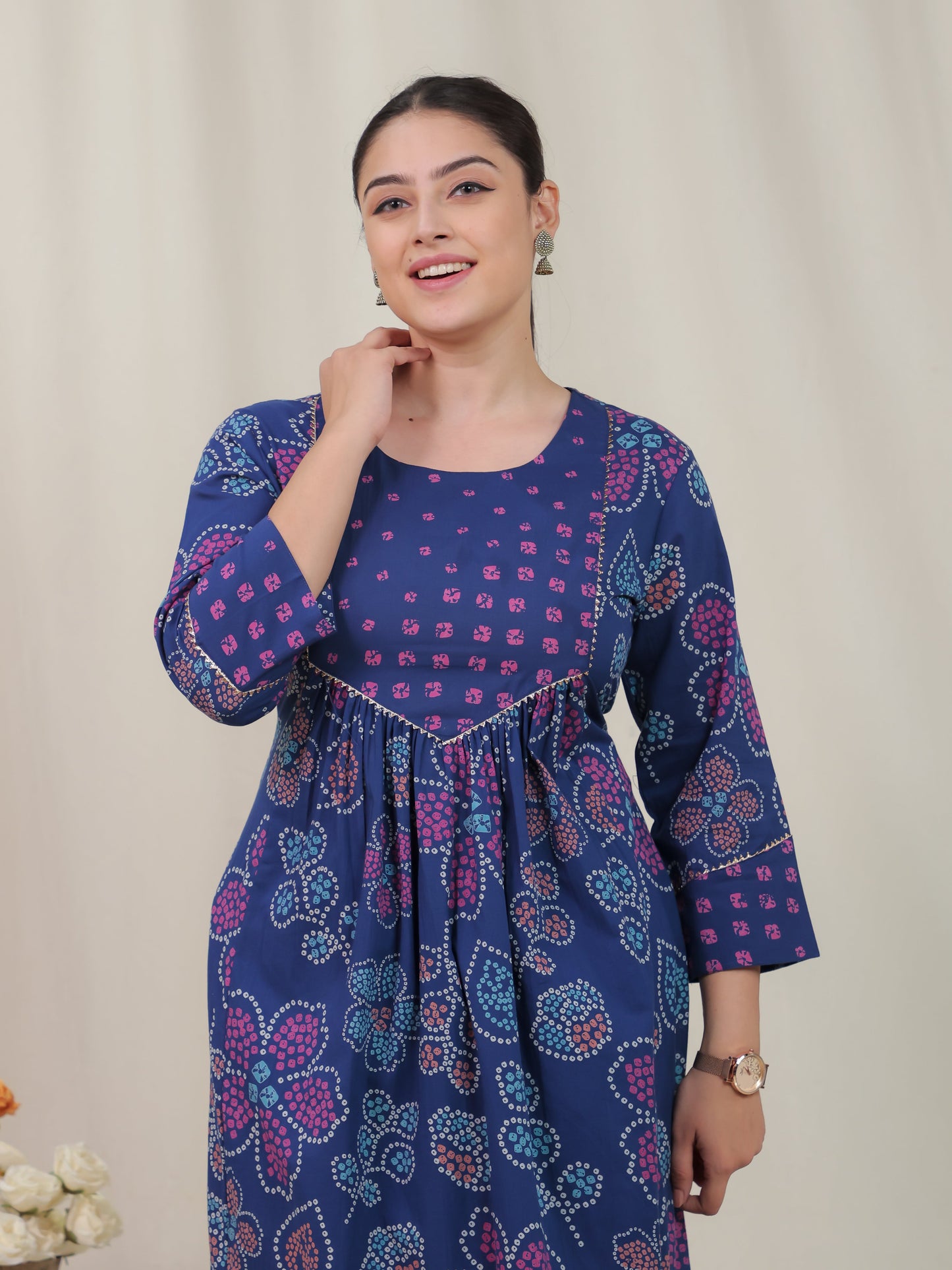 Soft Cotton Bandhani Flared Blue Kurta