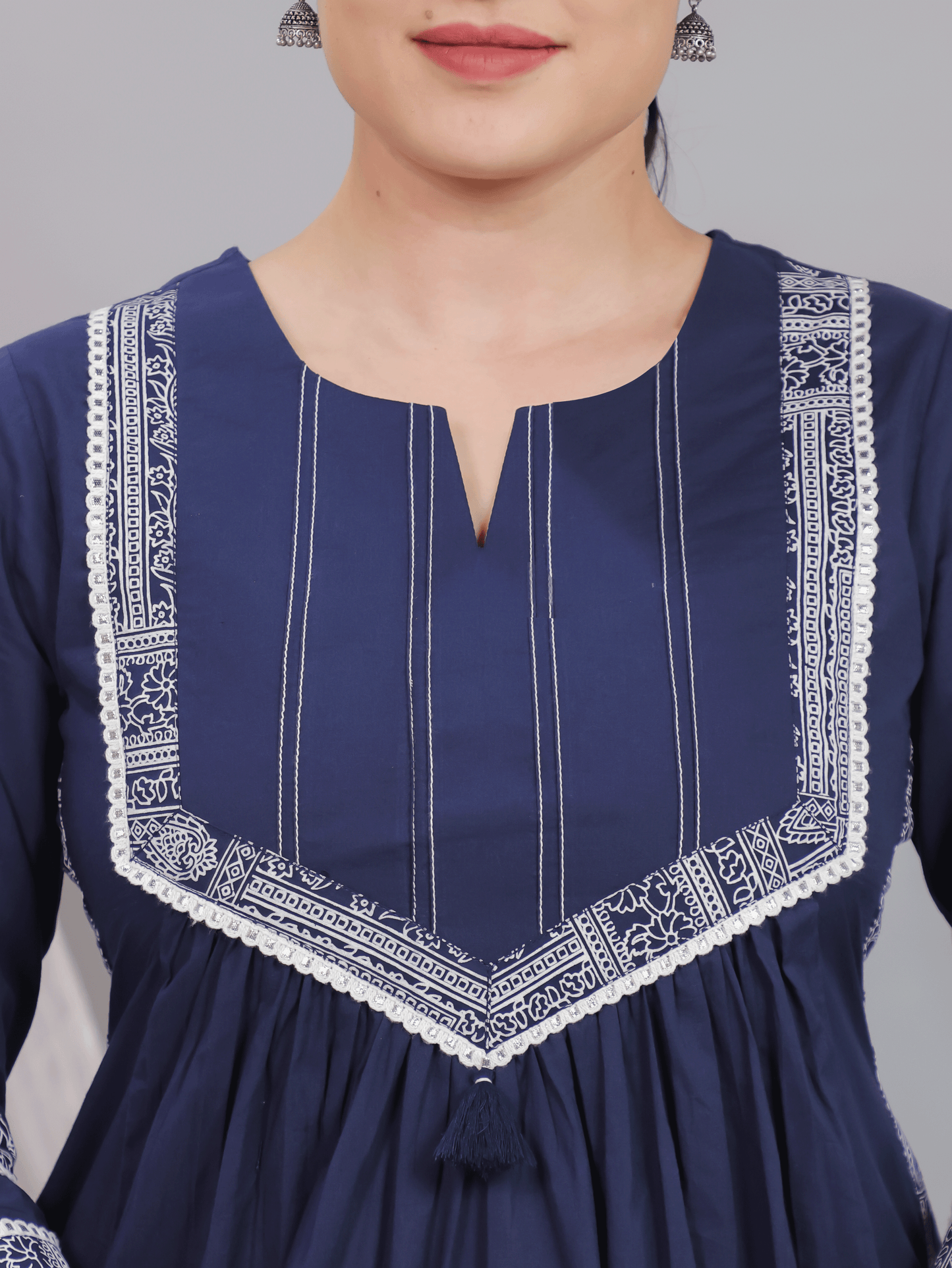 Soft Cotton Solid A-line Blue Kurta