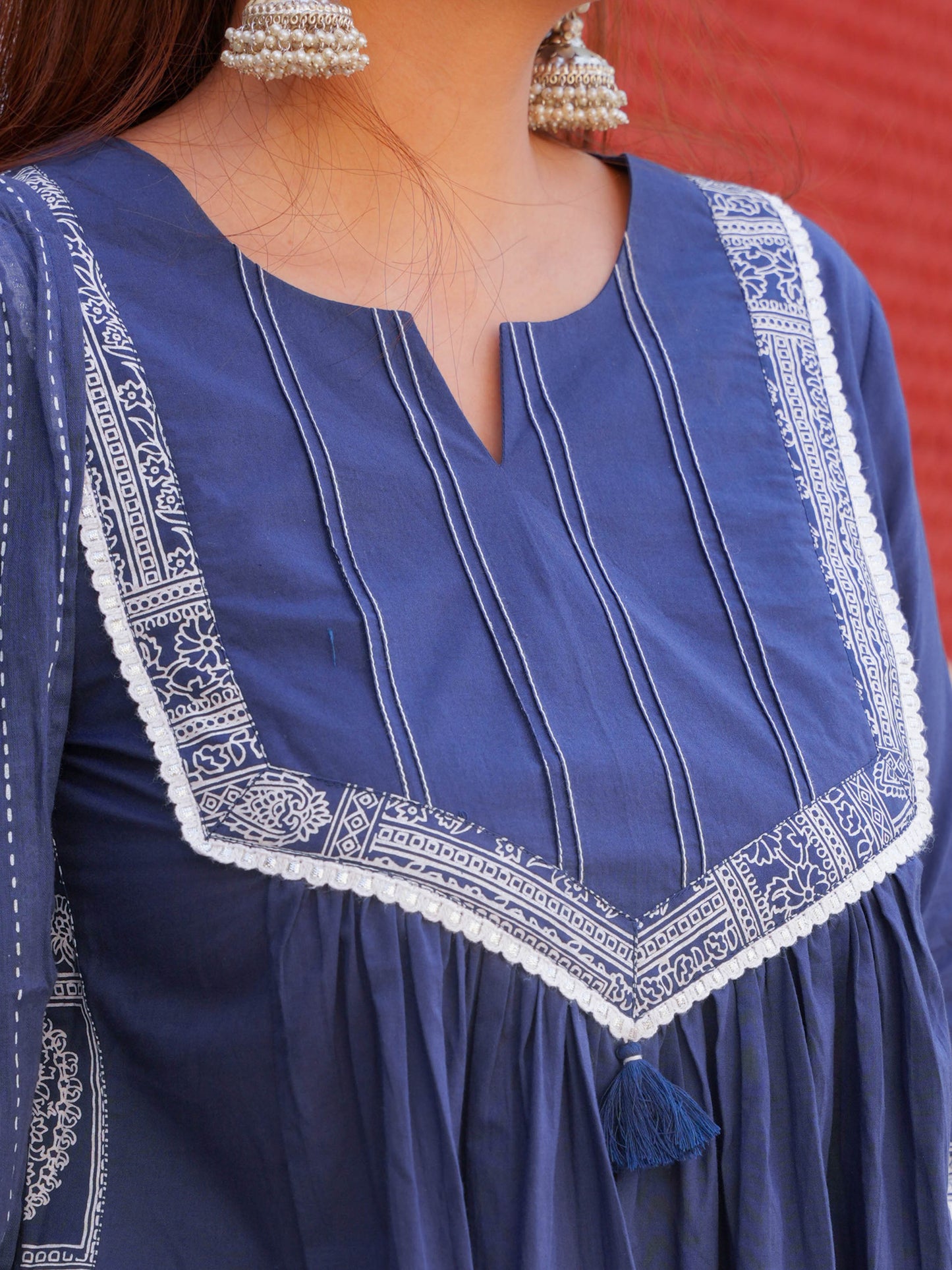 Soft Cotton Solid A-line Blue Kurta