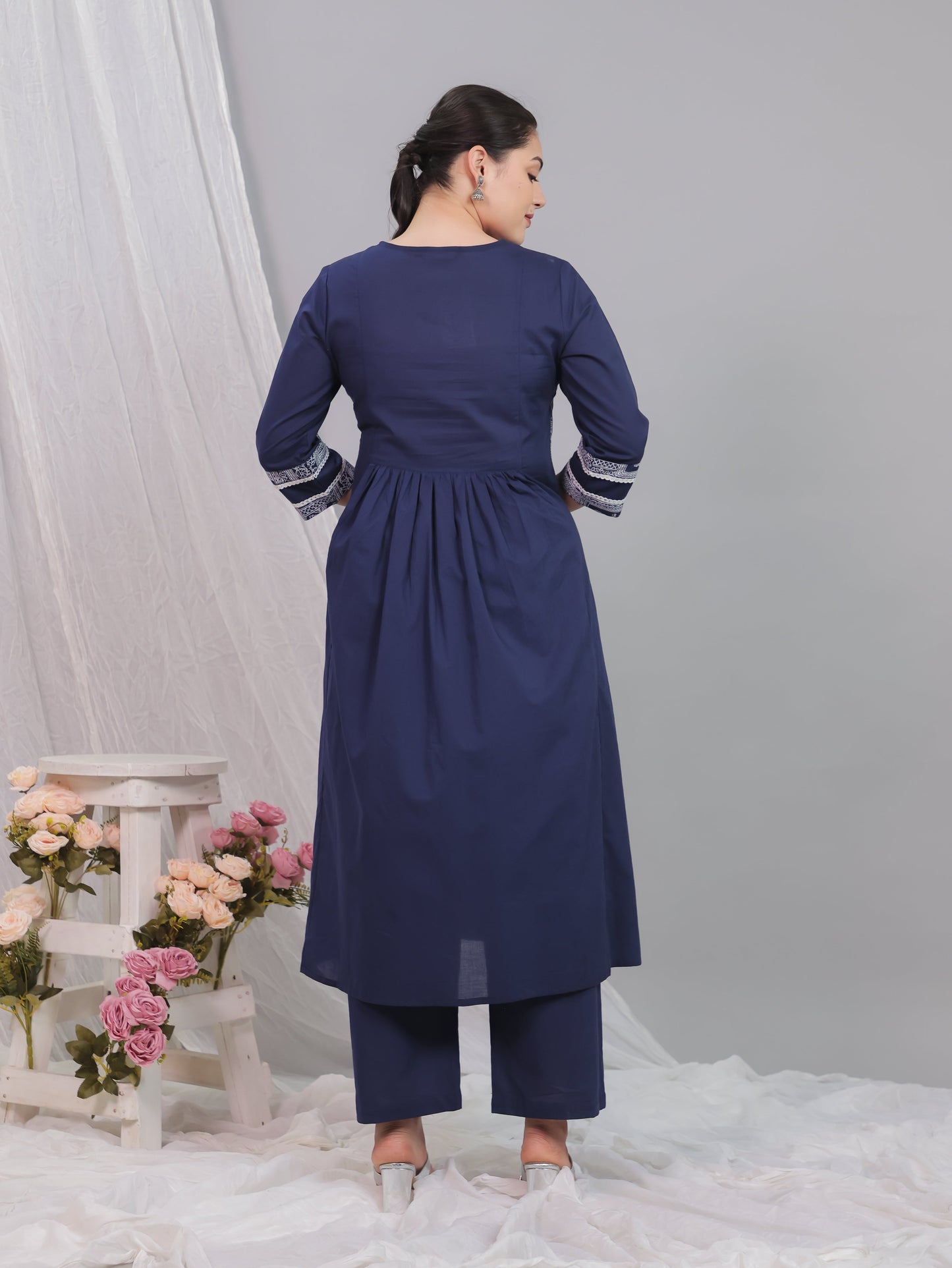 Soft Cotton Solid A-line Blue Kurta