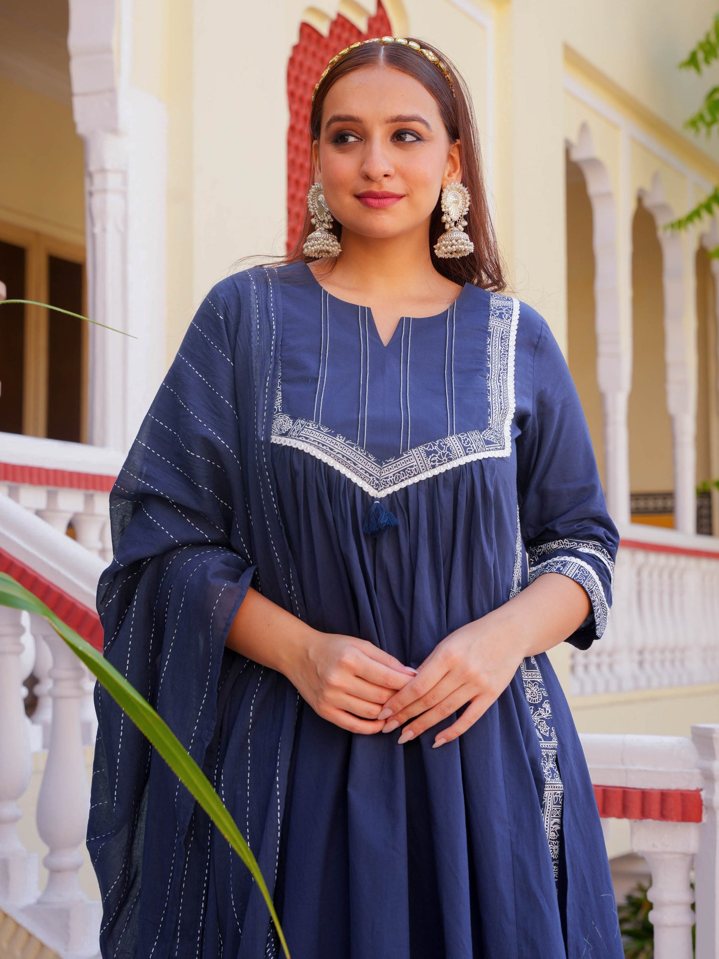 Soft Cotton Solid A-line Blue Kurta