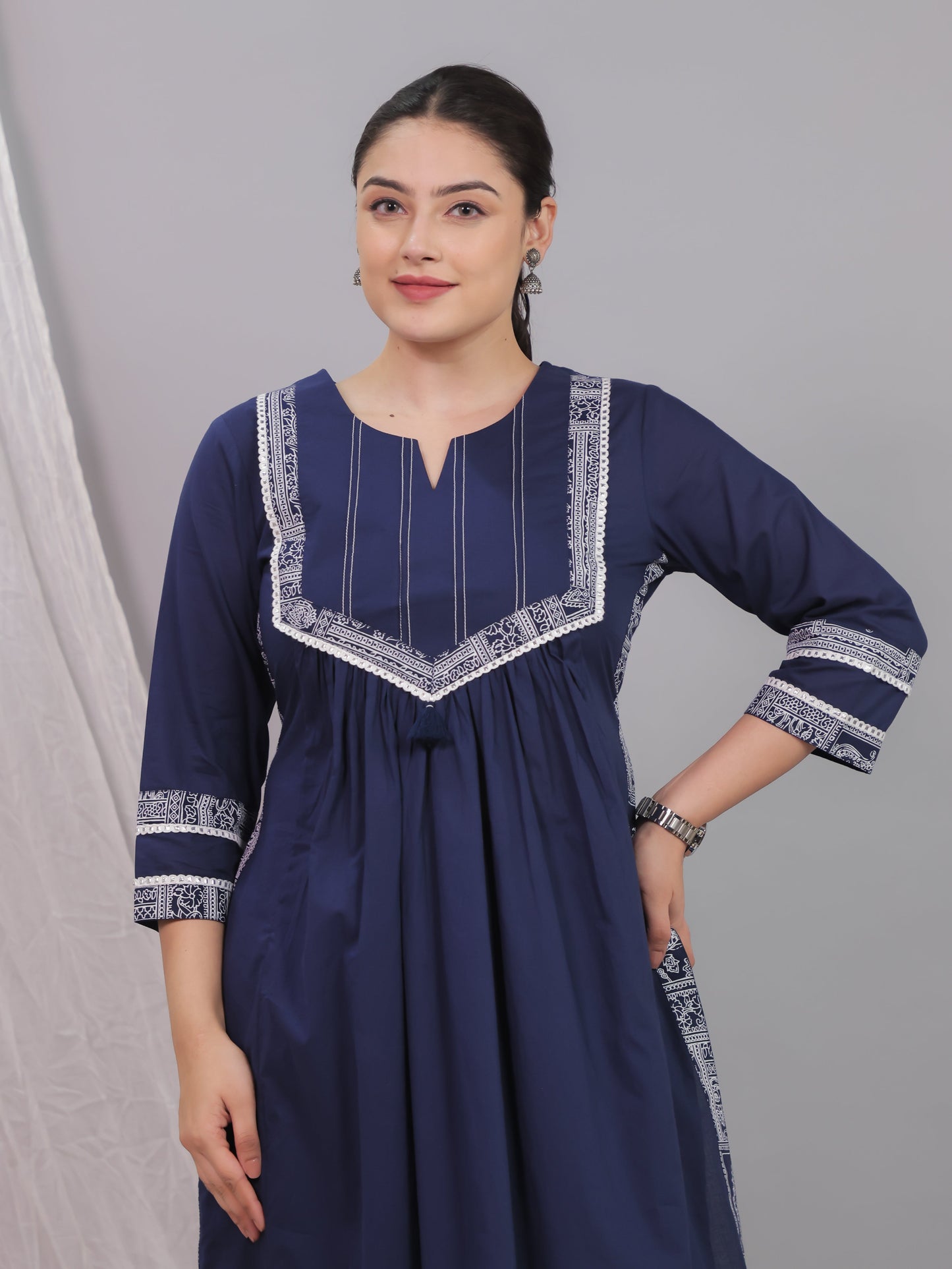 Soft Cotton Solid A-line Blue Kurta
