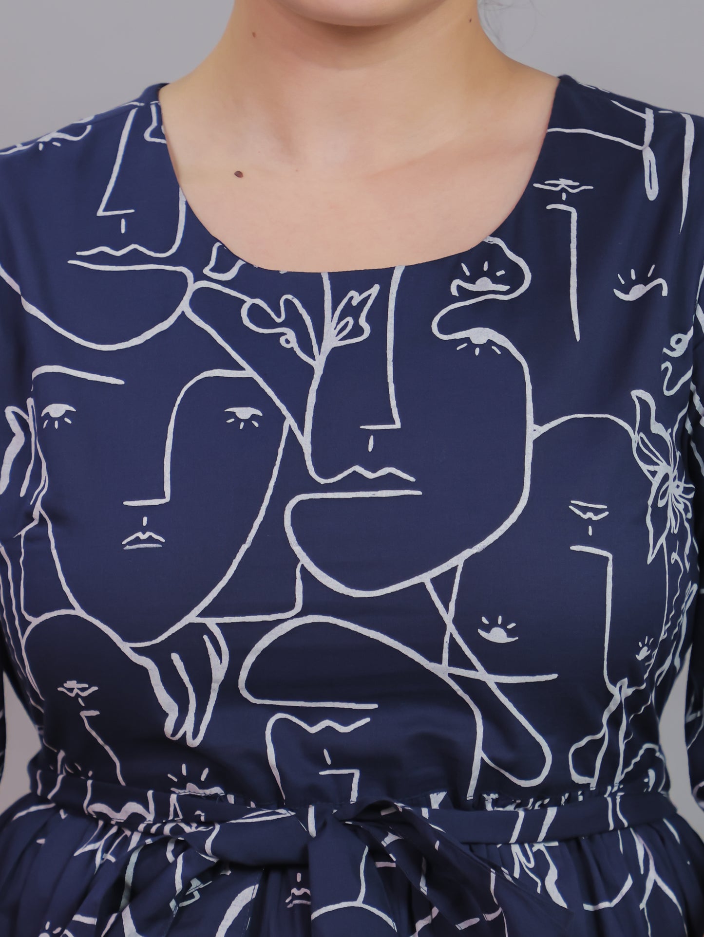 Soft Cotton Abstract A-line Blue Dress