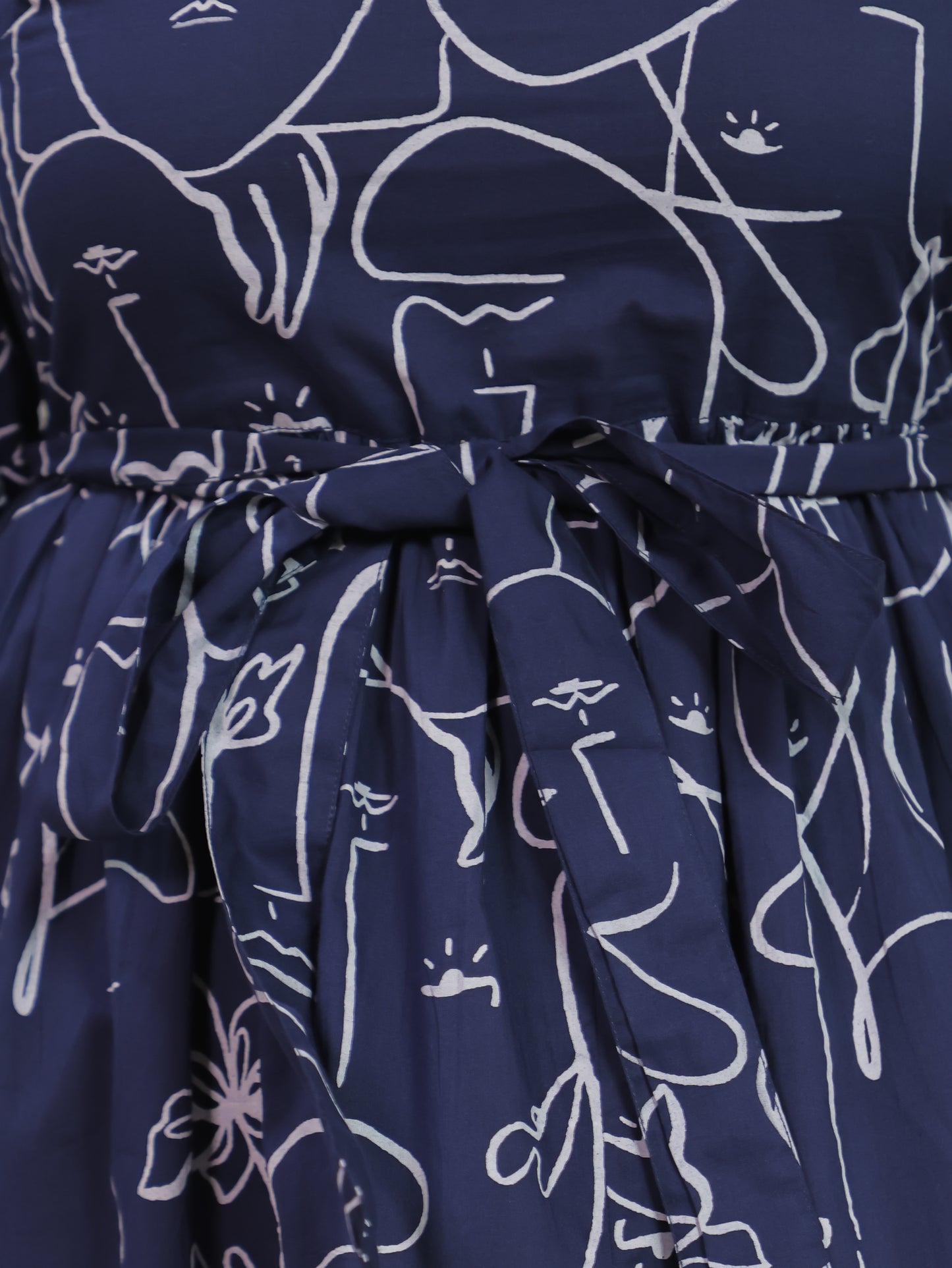 Soft Cotton Abstract A-line Blue Dress