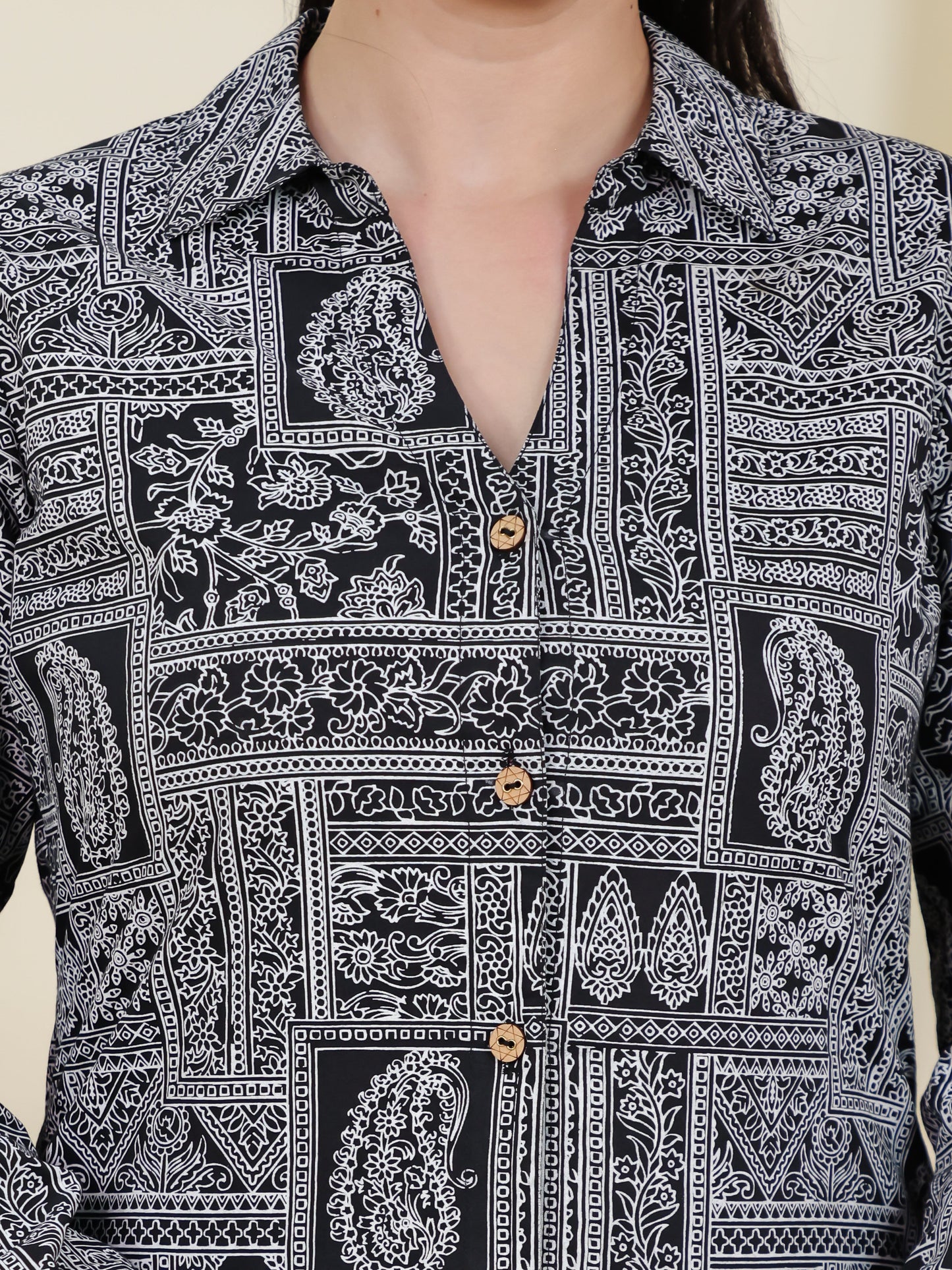 Soft Cotton Patchwork Straight Blue Kurta