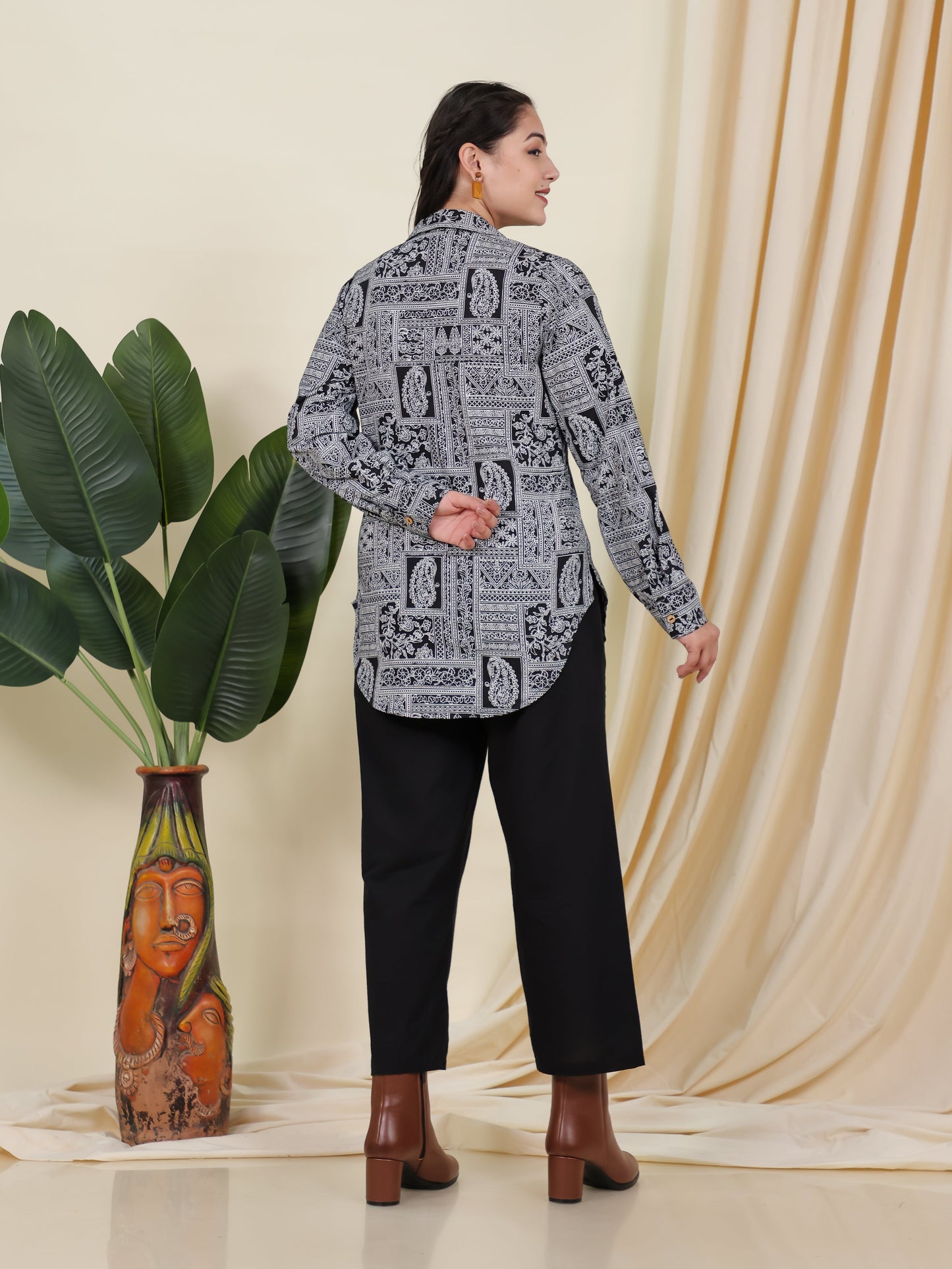 Soft Cotton Patchwork Straight Blue Kurta