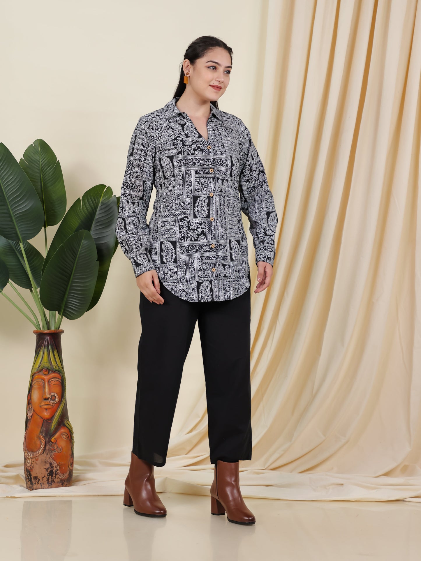 Soft Cotton Patchwork Straight Blue Kurta