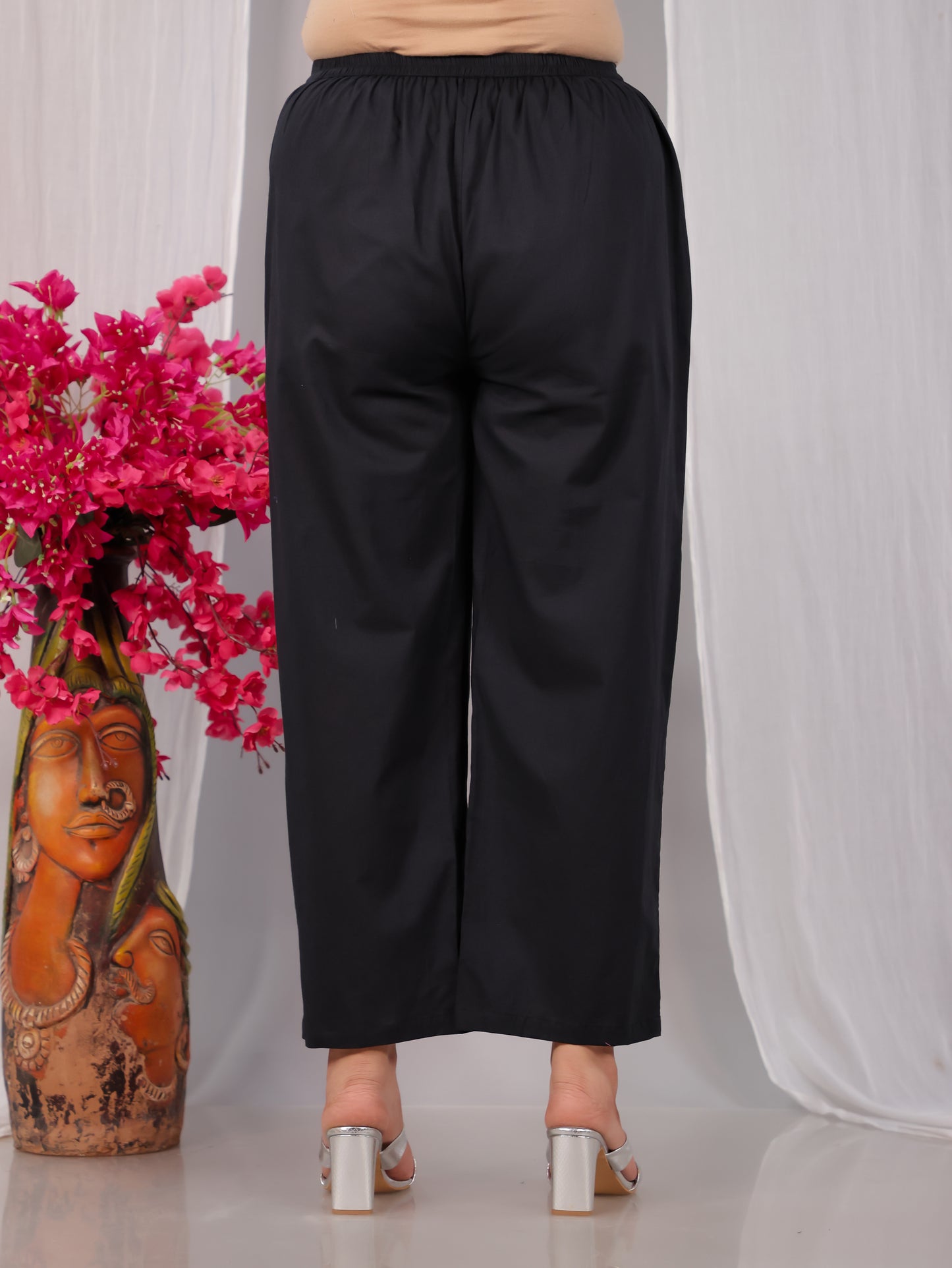 Embroidered Soft Cotton Placement Print Straight Black Kurta