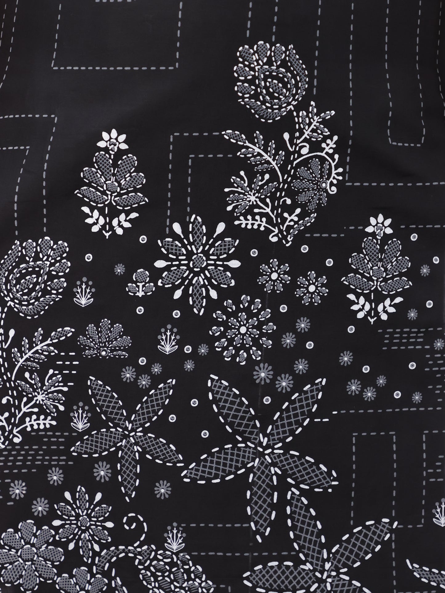 Embroidered Soft Cotton Placement Print Straight Black Kurta