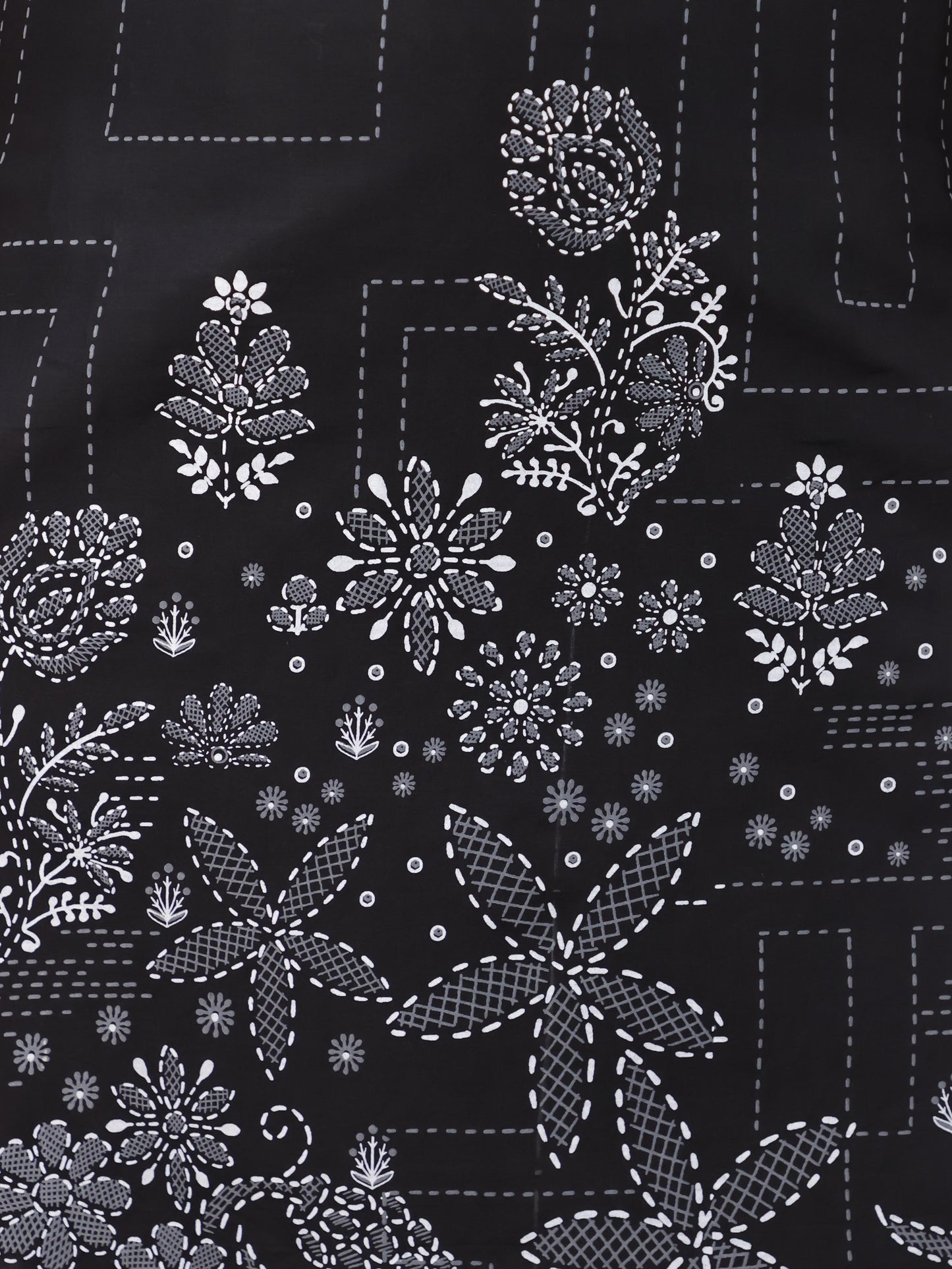 Embroidered Soft Cotton Placement Print Straight Black Kurta