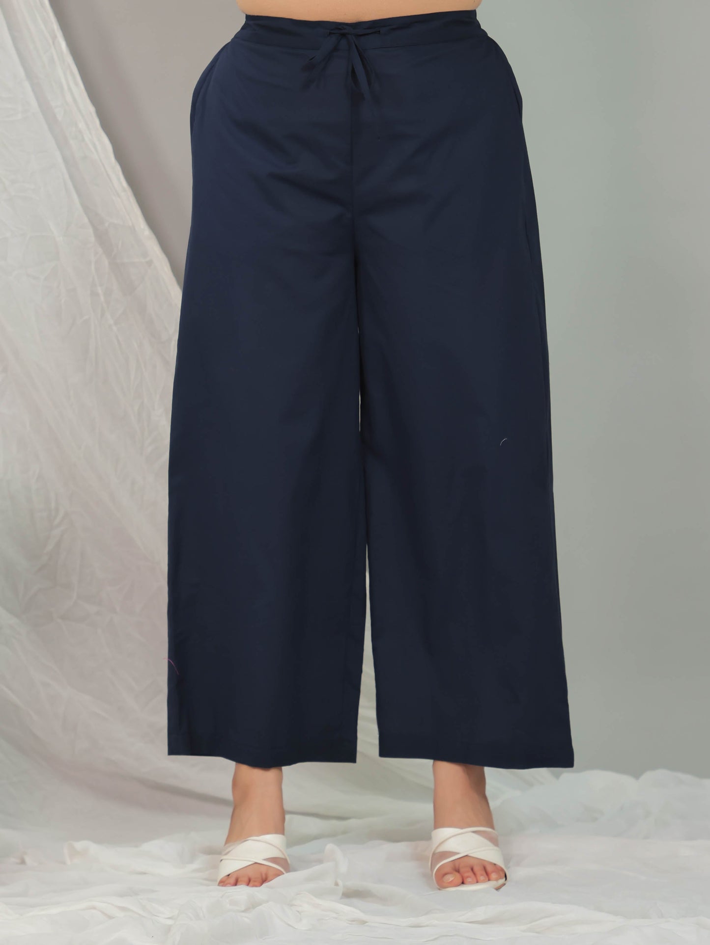 Soft Cotton Solid Blue Palazzo