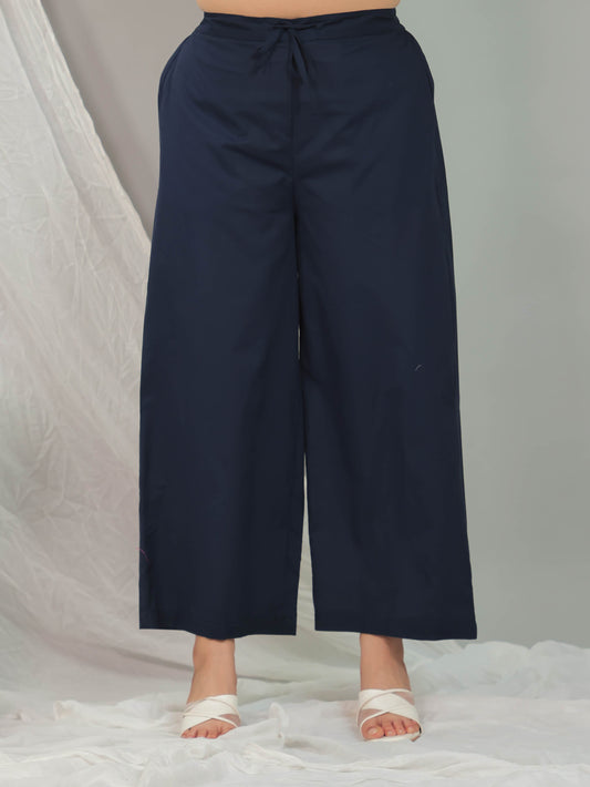 Soft Cotton Solid Blue Palazzo