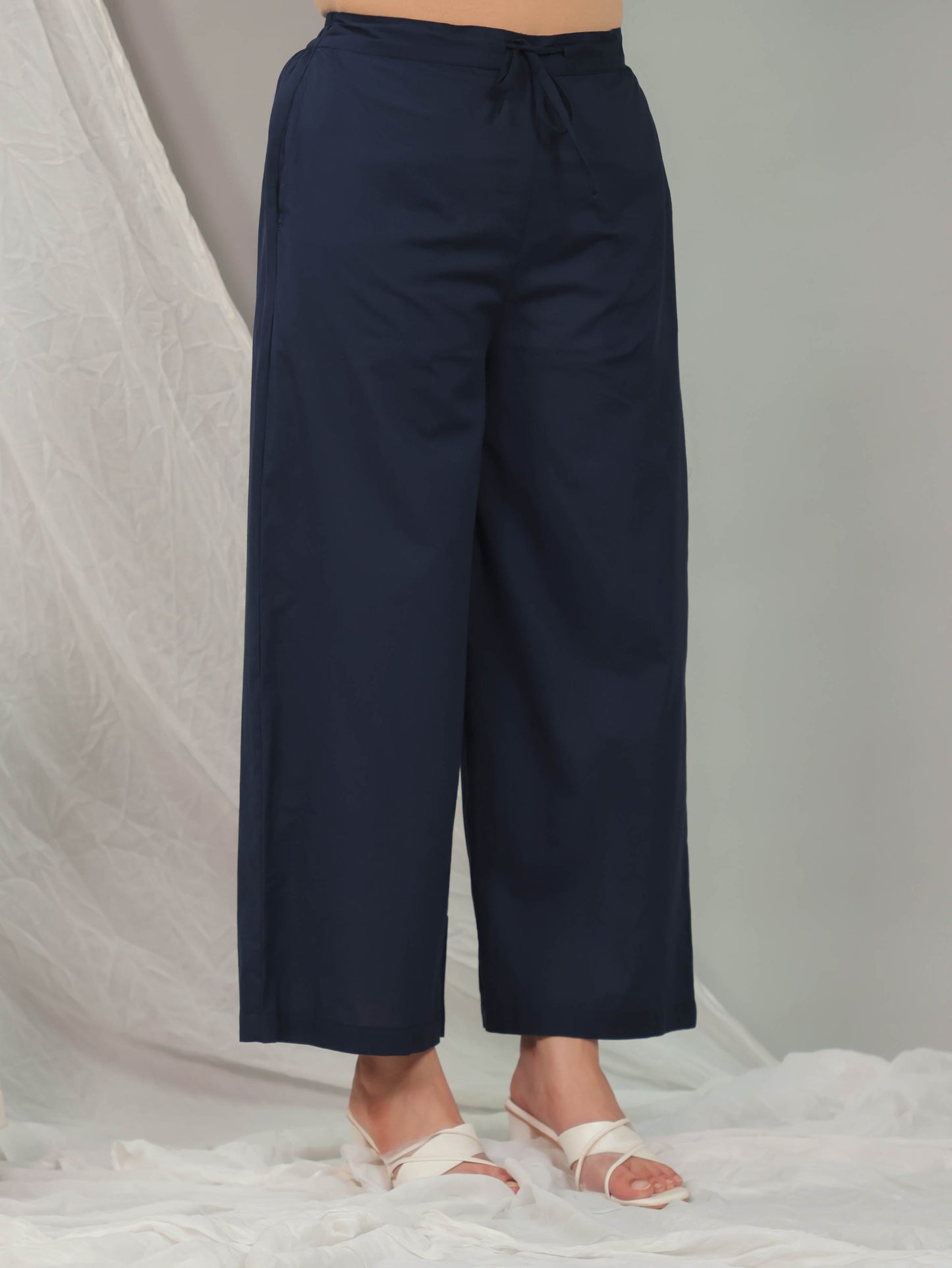 Soft Cotton Solid Blue Palazzo