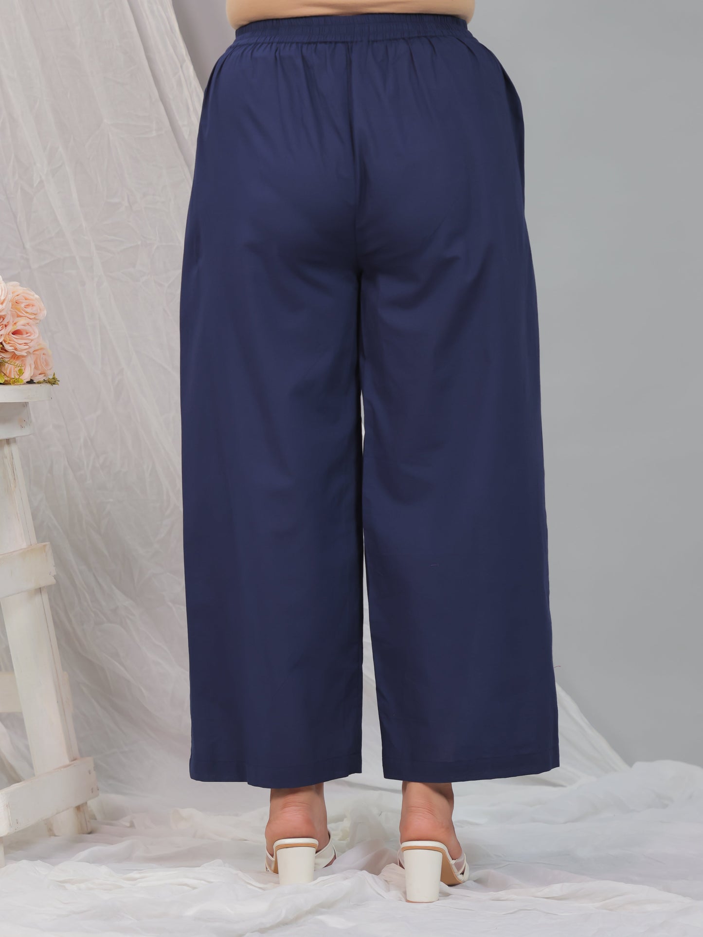 Soft Cotton Solid Blue Palazzo