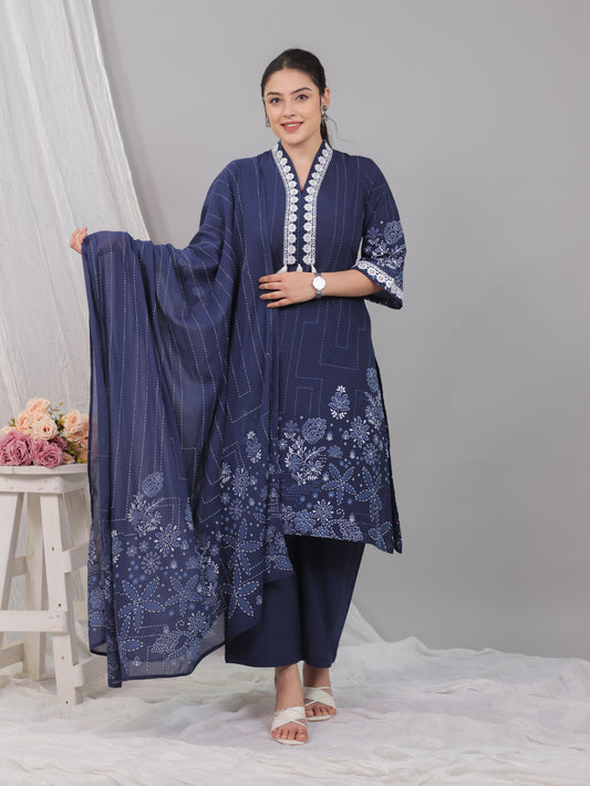 Cotton Voile Floral Blue Dupatta