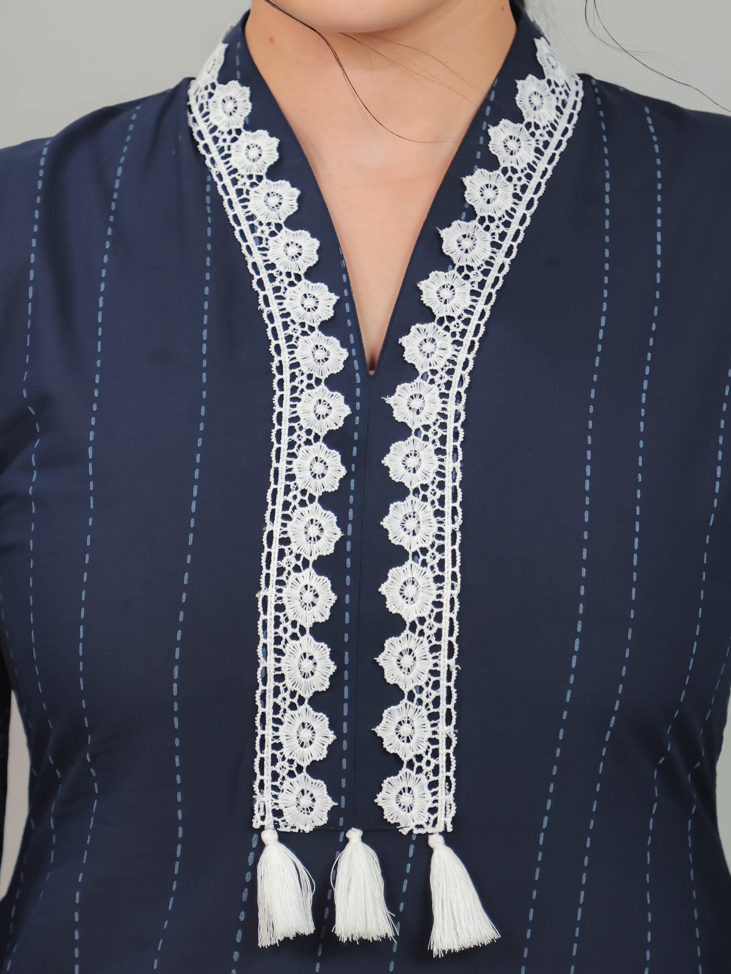 Soft Cotton Placement Print A-line Blue Kurta