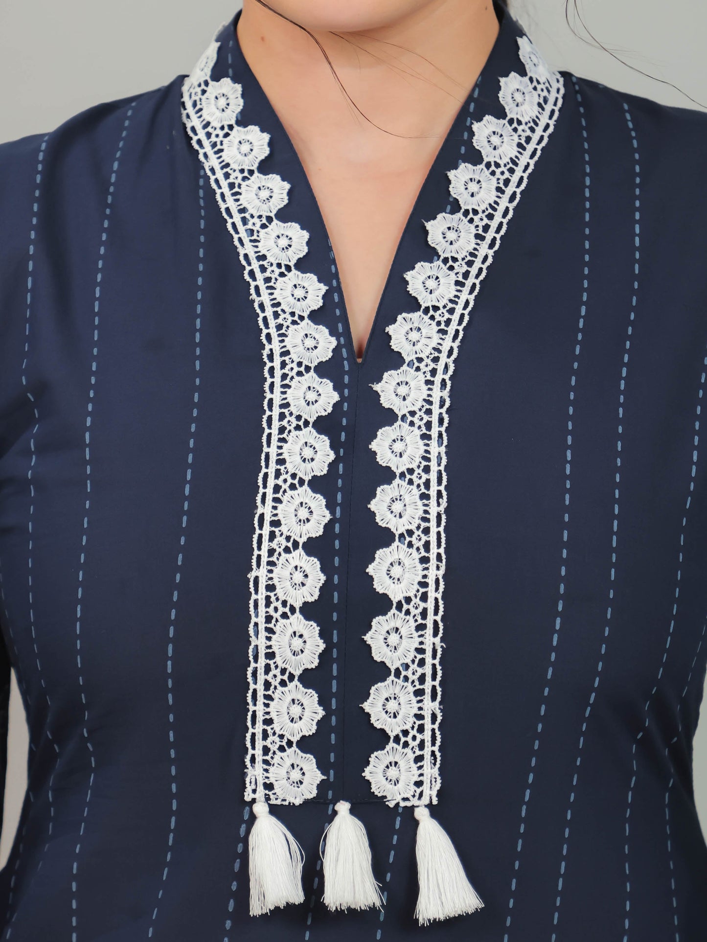 Soft Cotton Placement Print A-line Blue Kurta