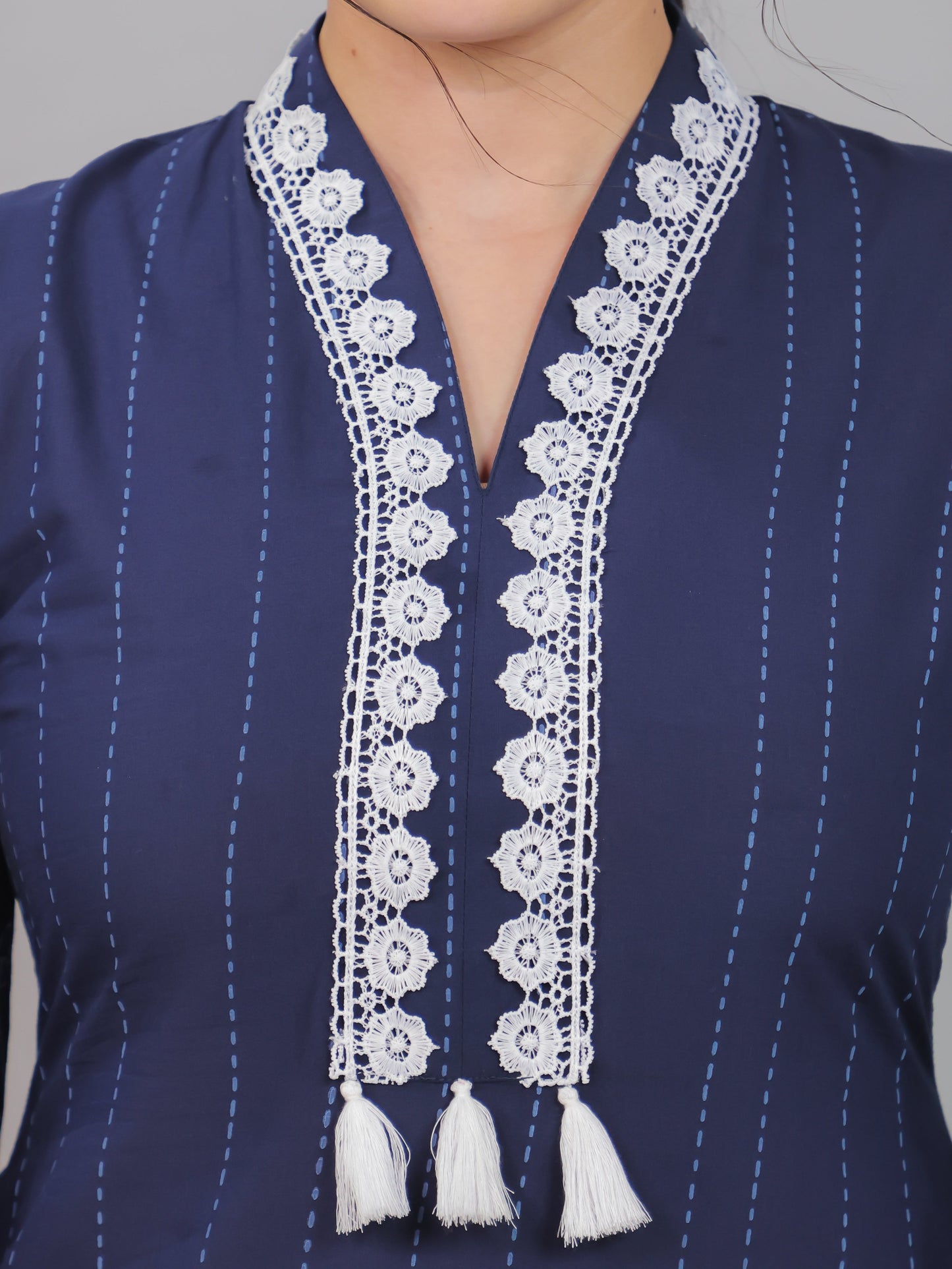 Soft Cotton Placement Print A-line Blue Kurta