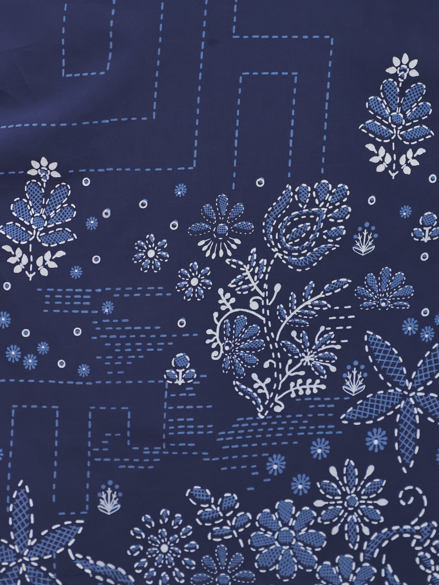 Soft Cotton Placement Print A-line Blue Kurta