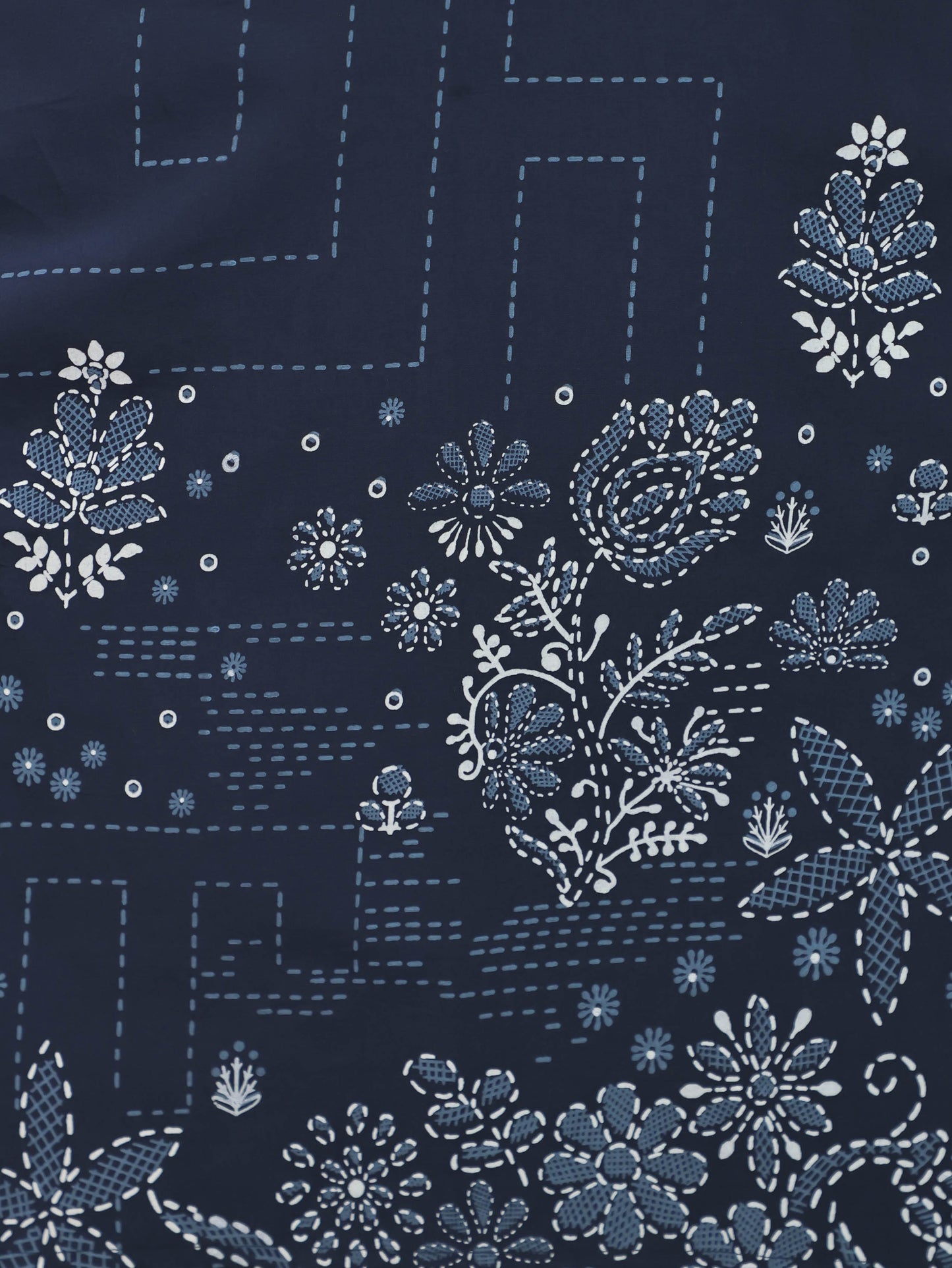 Soft Cotton Placement Print A-line Blue Kurta