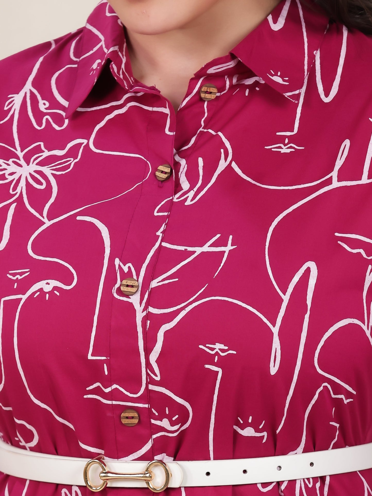 Soft Cotton Abstract Flared Pink Dress