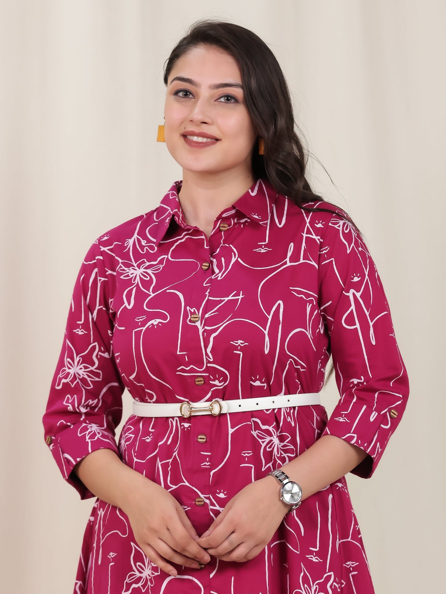 Soft Cotton Abstract Flared Pink Dress