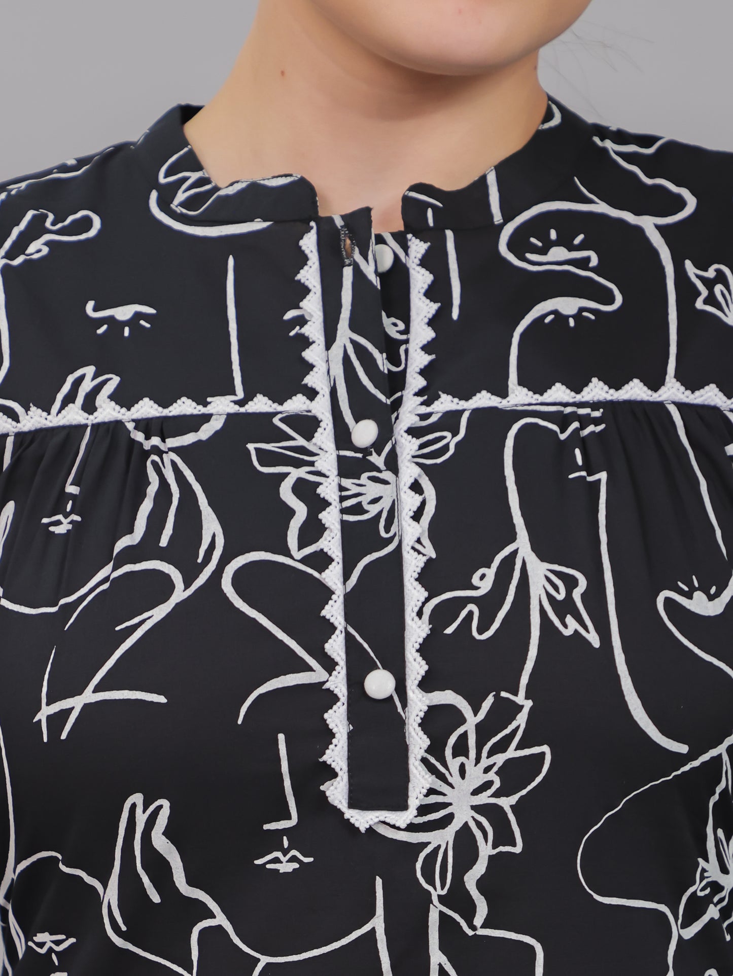 Soft Cotton Abstract Straight Black Kurta