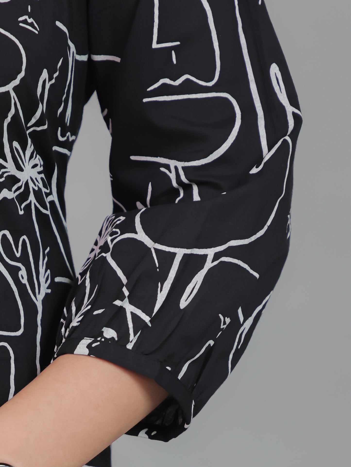 Soft Cotton Abstract Straight Black Kurta
