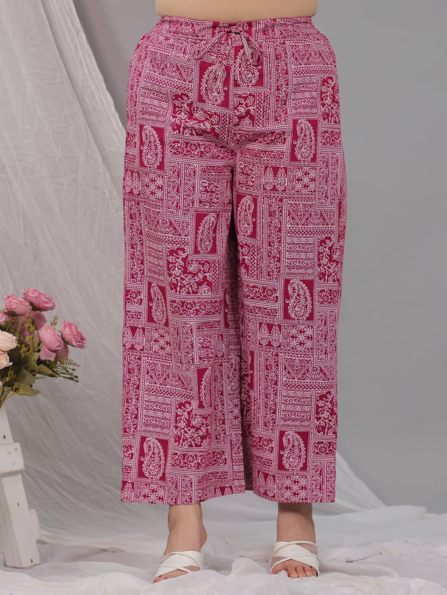 Soft Cotton Placement Print Pink Palazzo