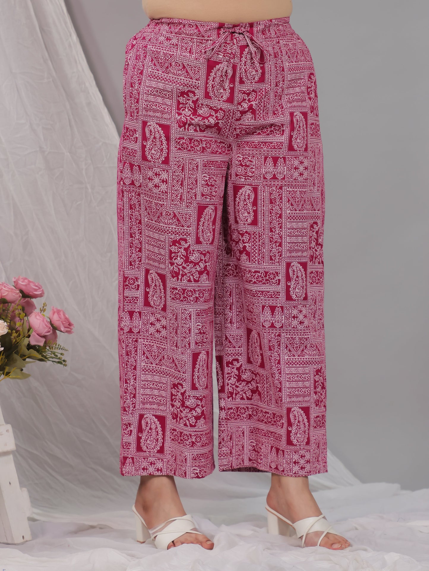 Soft Cotton Placement Print Pink Palazzo