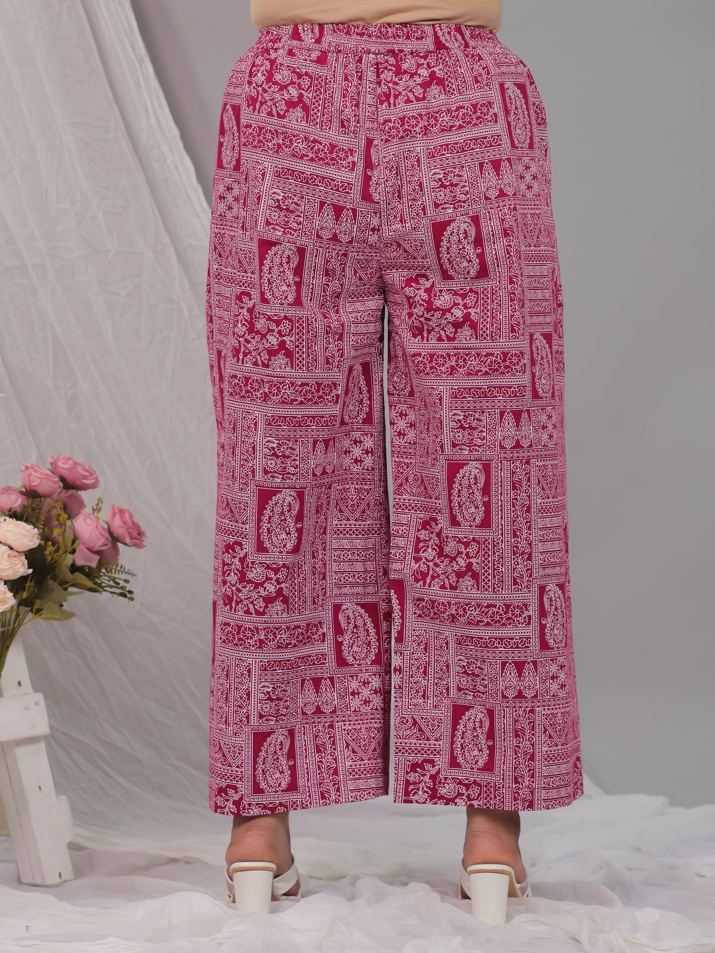 Soft Cotton Placement Print Pink Palazzo