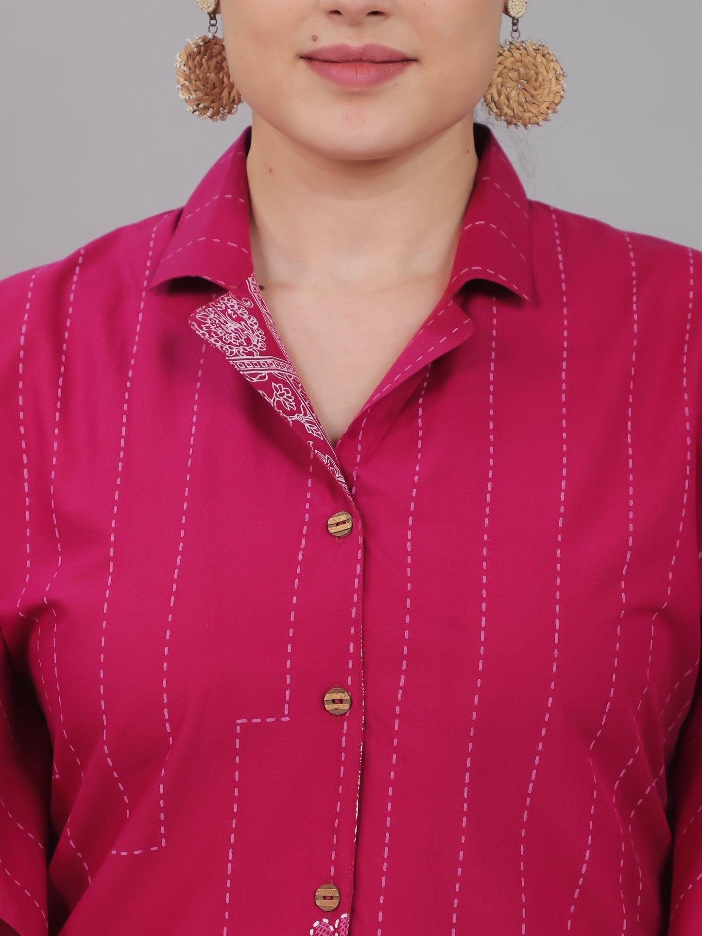 Soft Cotton Placement Print Kaftan Pink Kurta