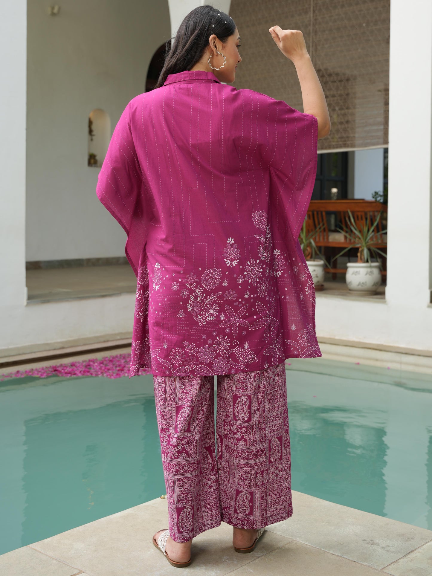Soft Cotton Placement Print Kaftan Pink Kurta
